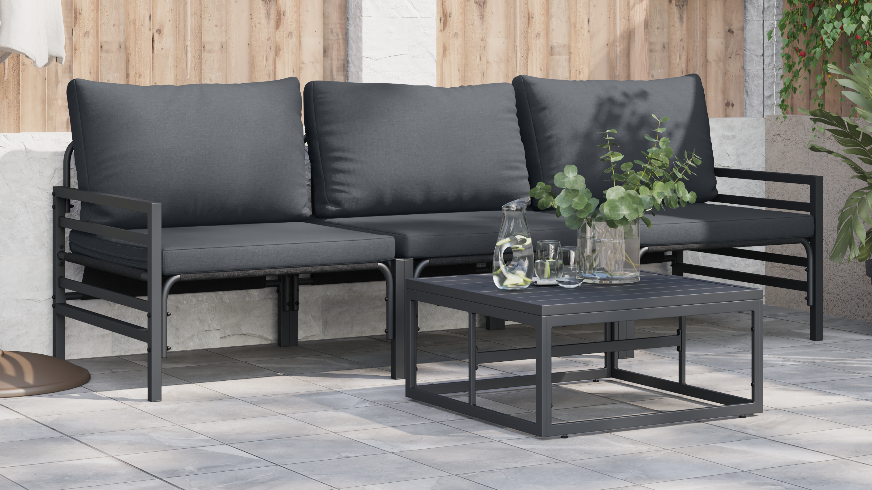 Hagesofa Set 4 pcs Antrasitt Stål