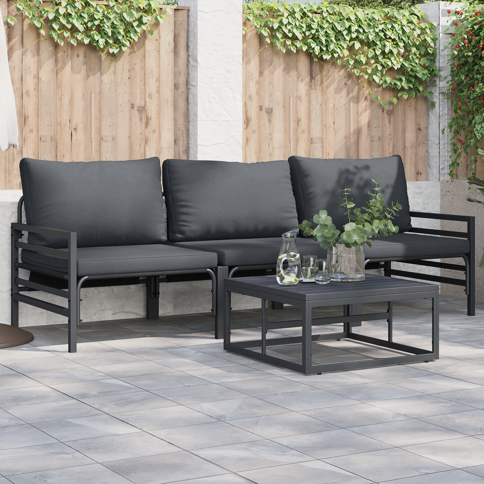 Hagesofa Set 4 pcs Antrasitt Stål