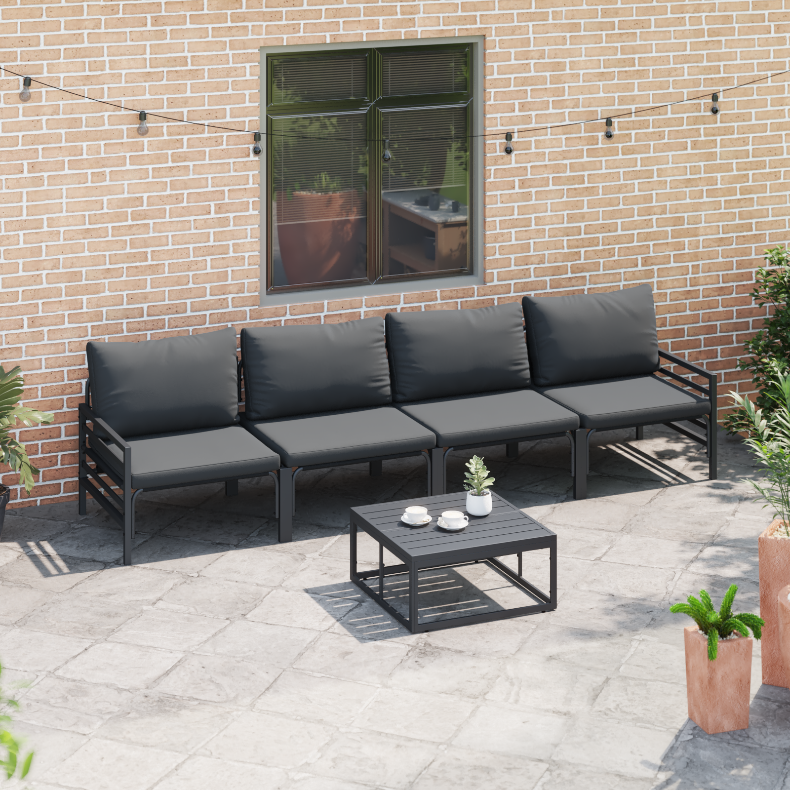 Hagesofa Set 4 pcs Antrasittgrå Stål