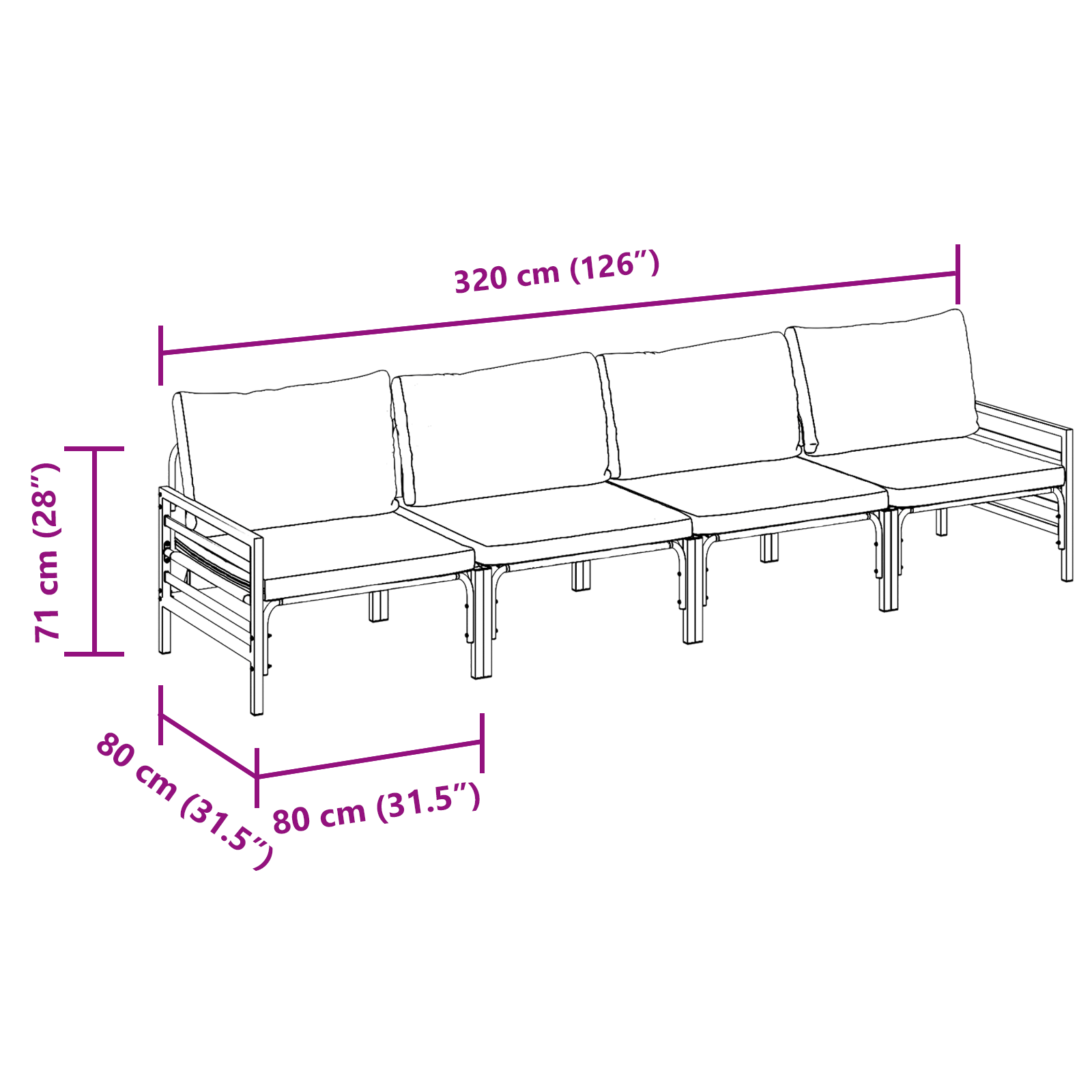 Hagesofa Set 4 pcs Antrasittgrå Stål