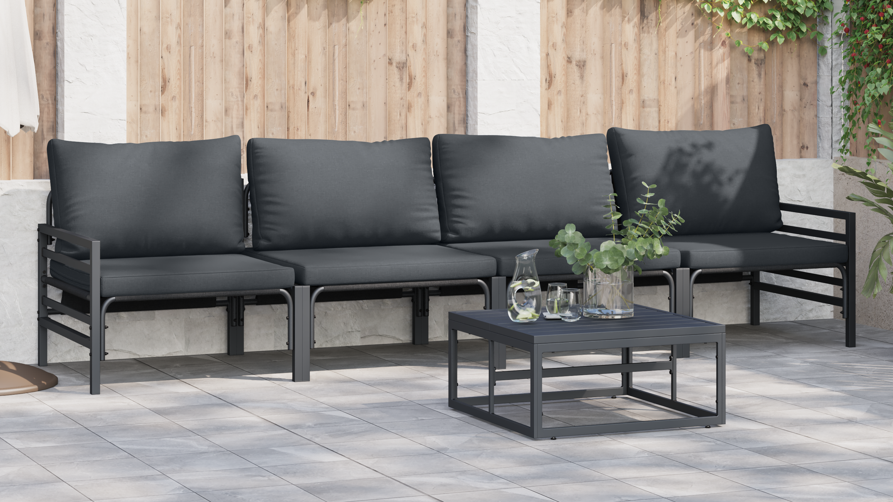Hagesofa Set 5 pcs Antrasittgrå Stål