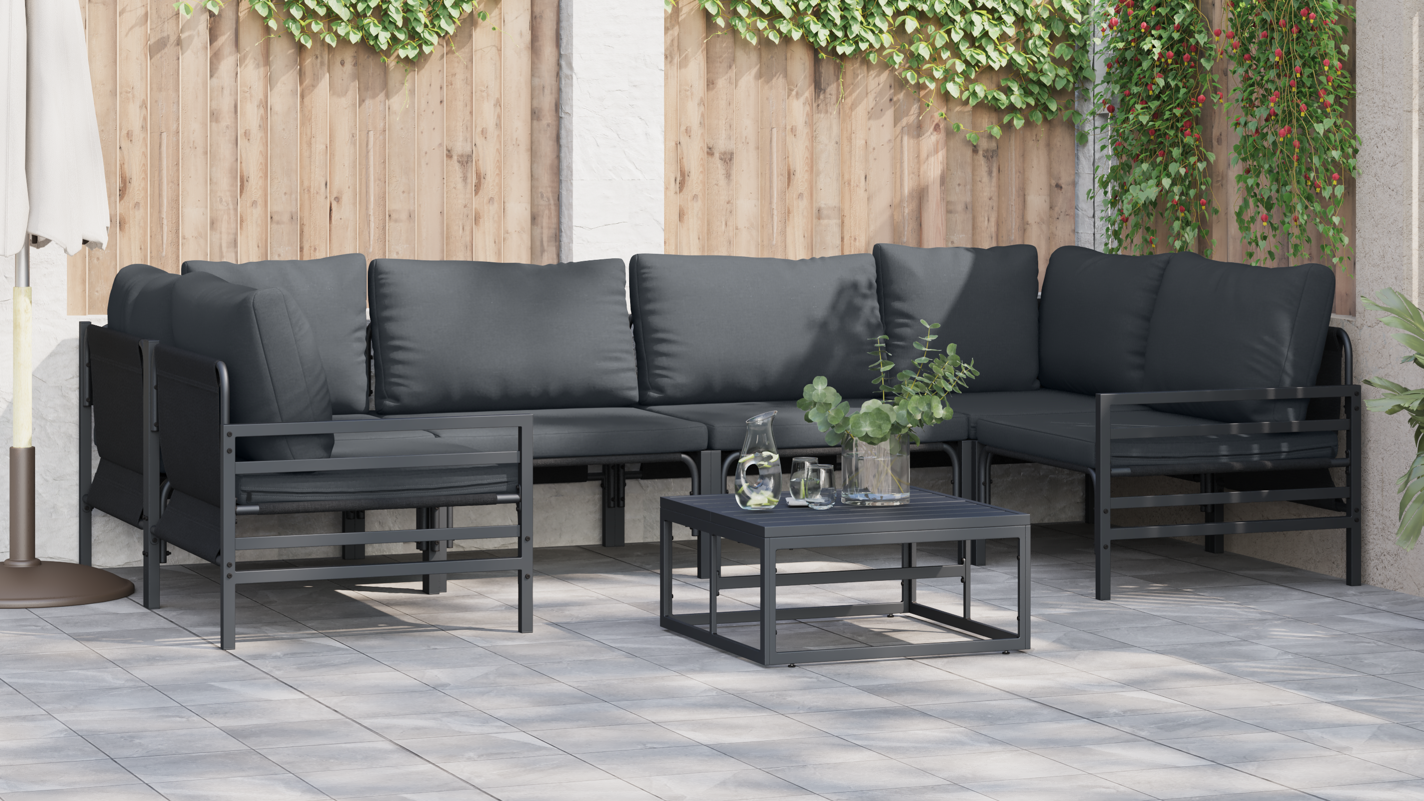 Hagesofa Set 7 pcs Antrasittgrå Stål