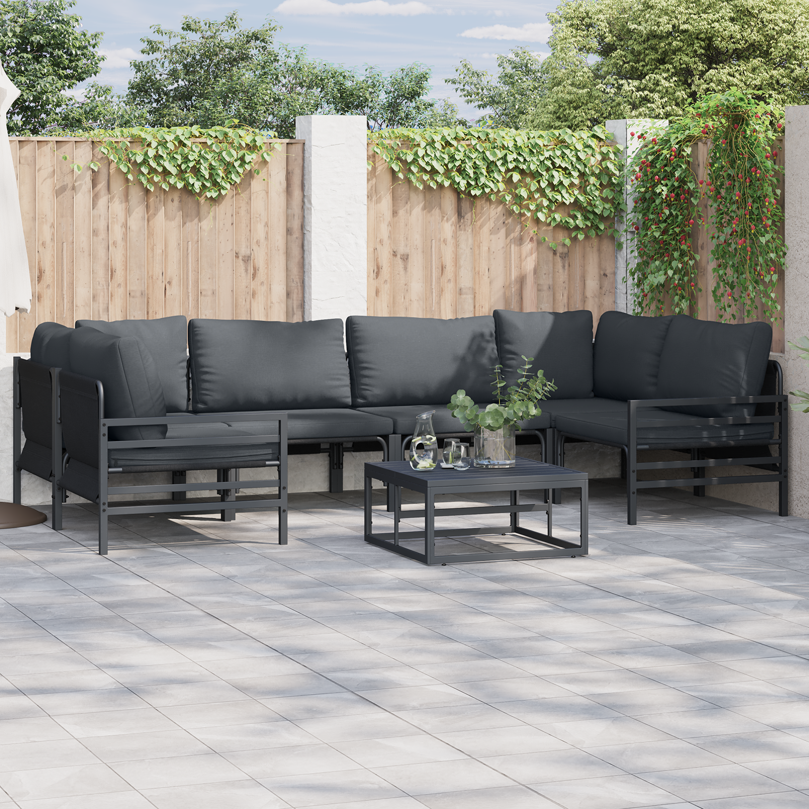 Hagesofa Set 7 pcs Antrasittgrå Stål