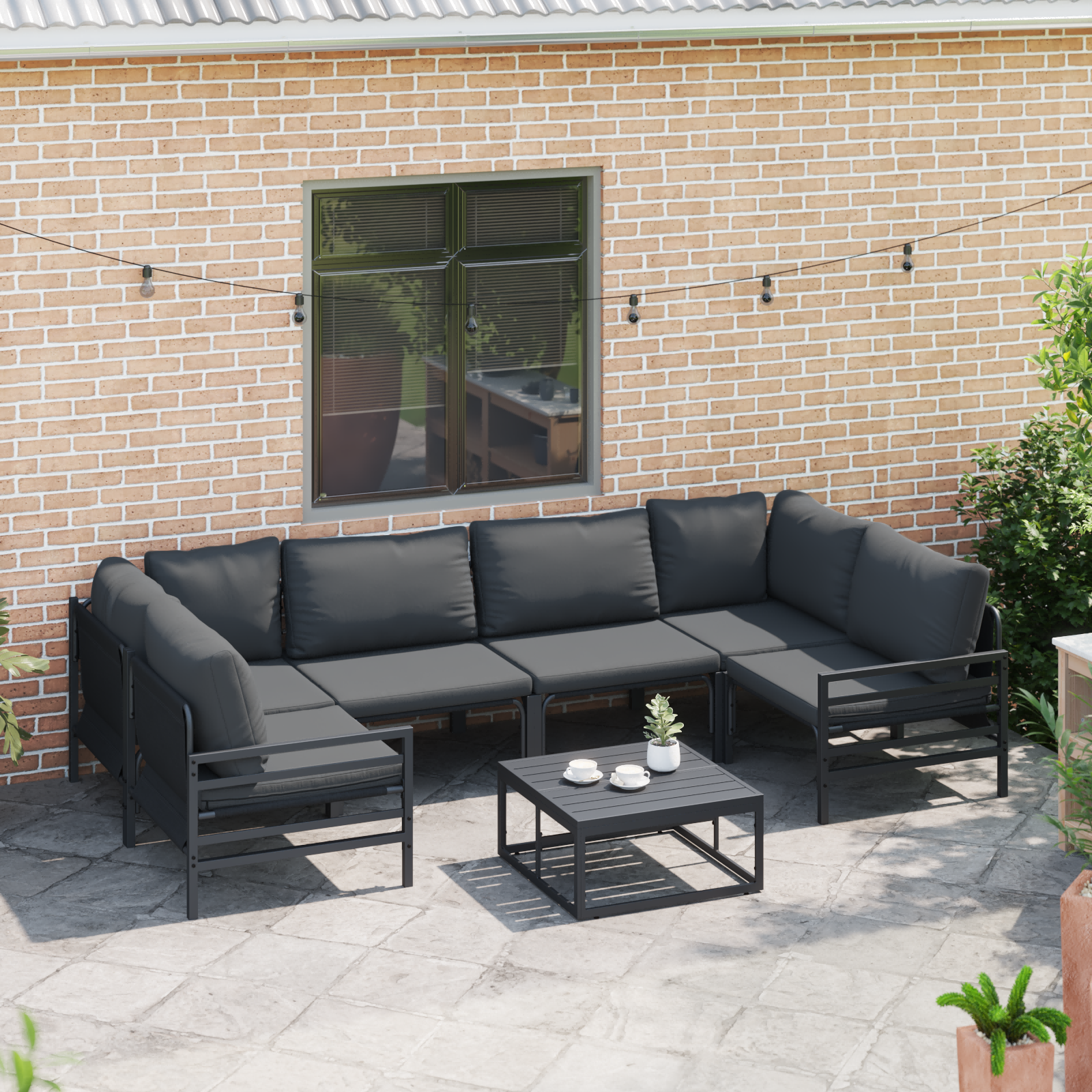 Hagesofa Set 7 pcs Antrasittgrå Stål