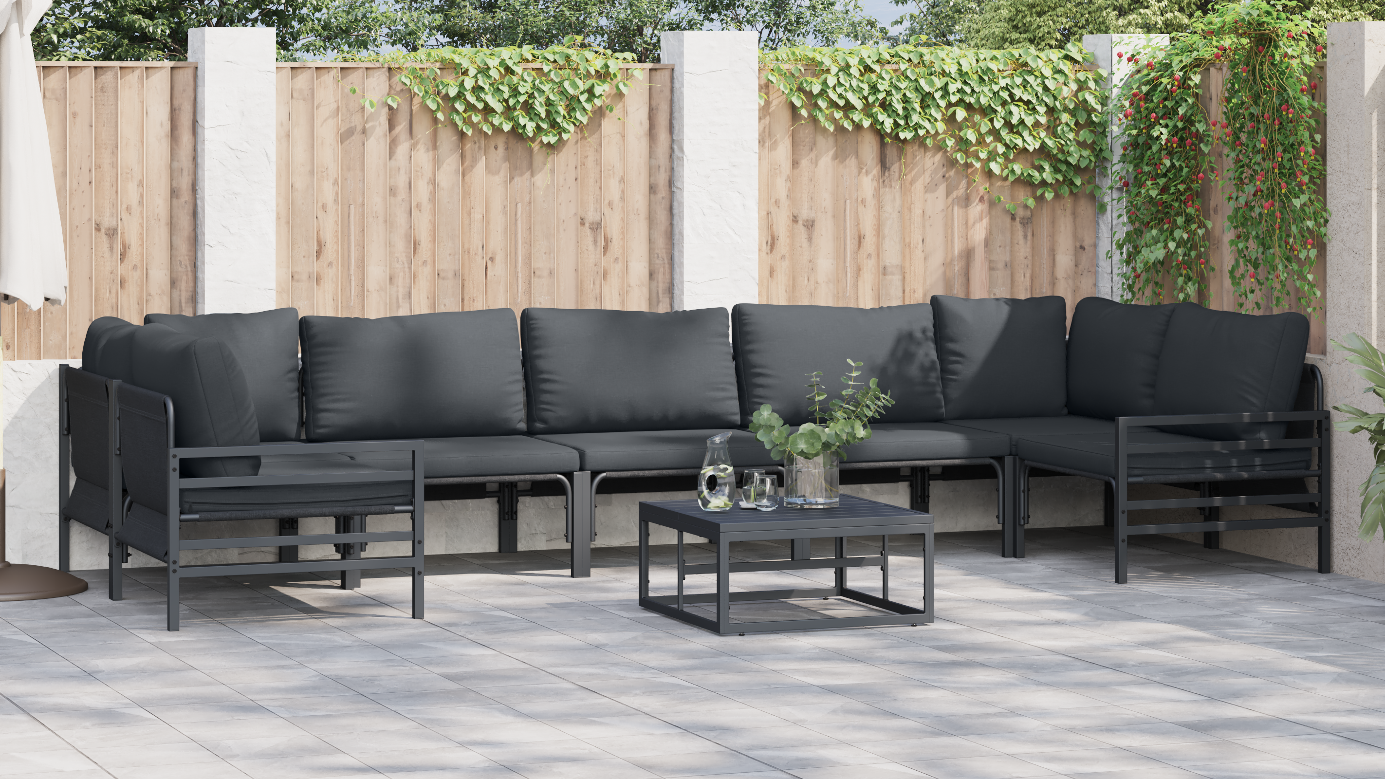 Hagesofa Set 8 pcs Antrasitt Stål