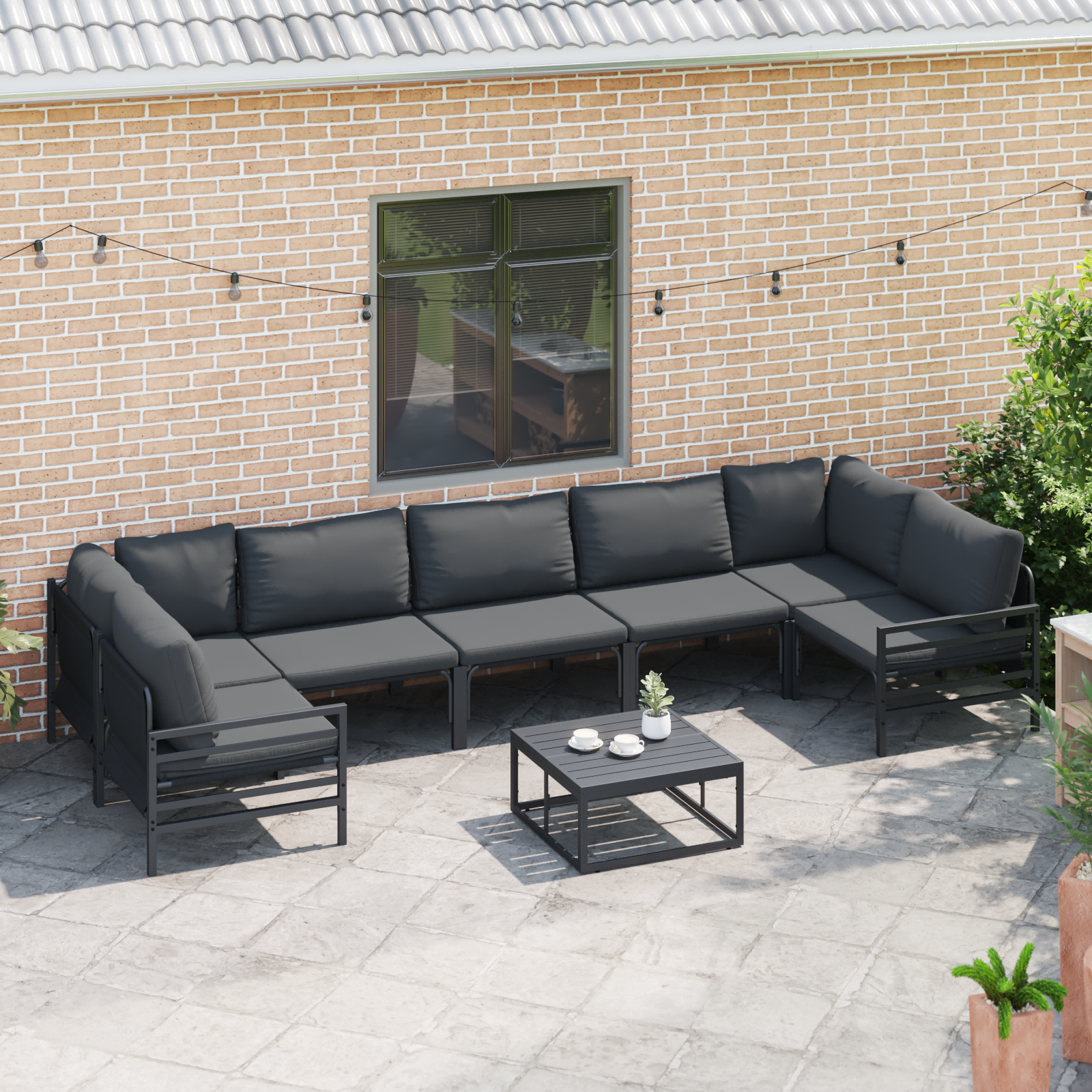 Hagesofa Set 8 pcs Antrasitt Stål