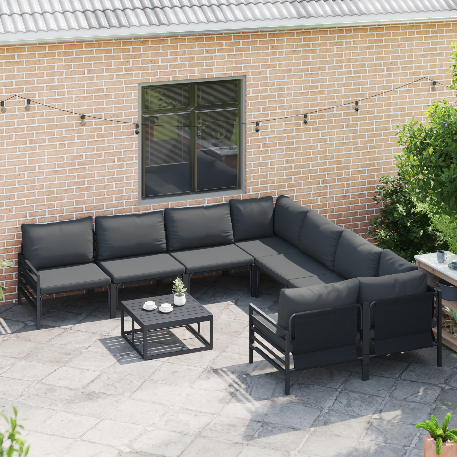 Hagesofa Set 8 pcs Antrasittgrå Stål