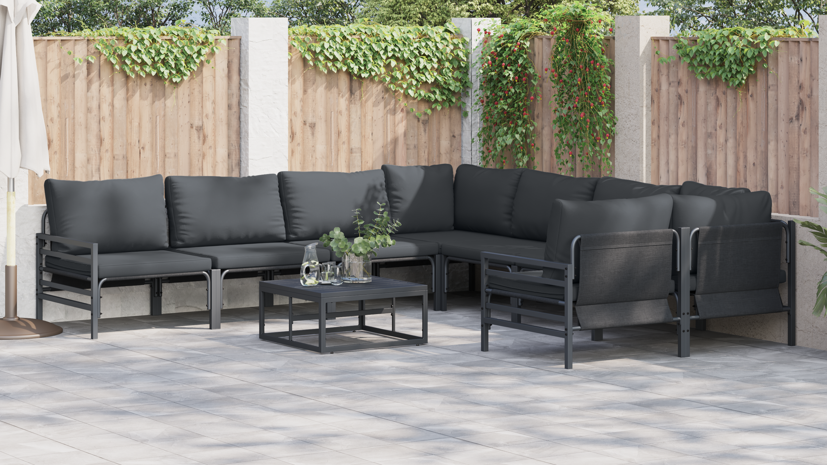 Hagesofa Set 9 pcs Antrasittgrå Stål