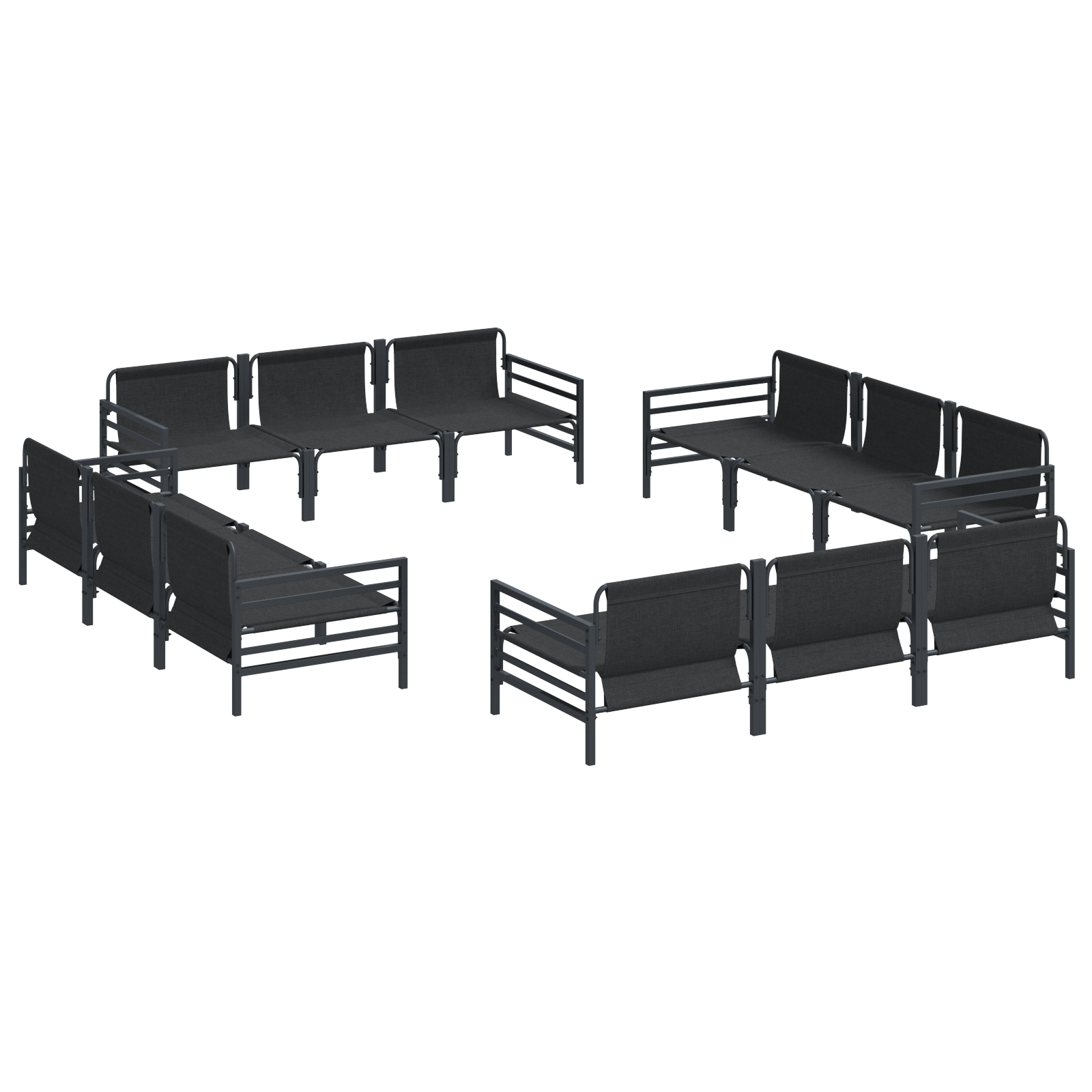 Hagesofa Set 12 pcs Antrasitt Stål