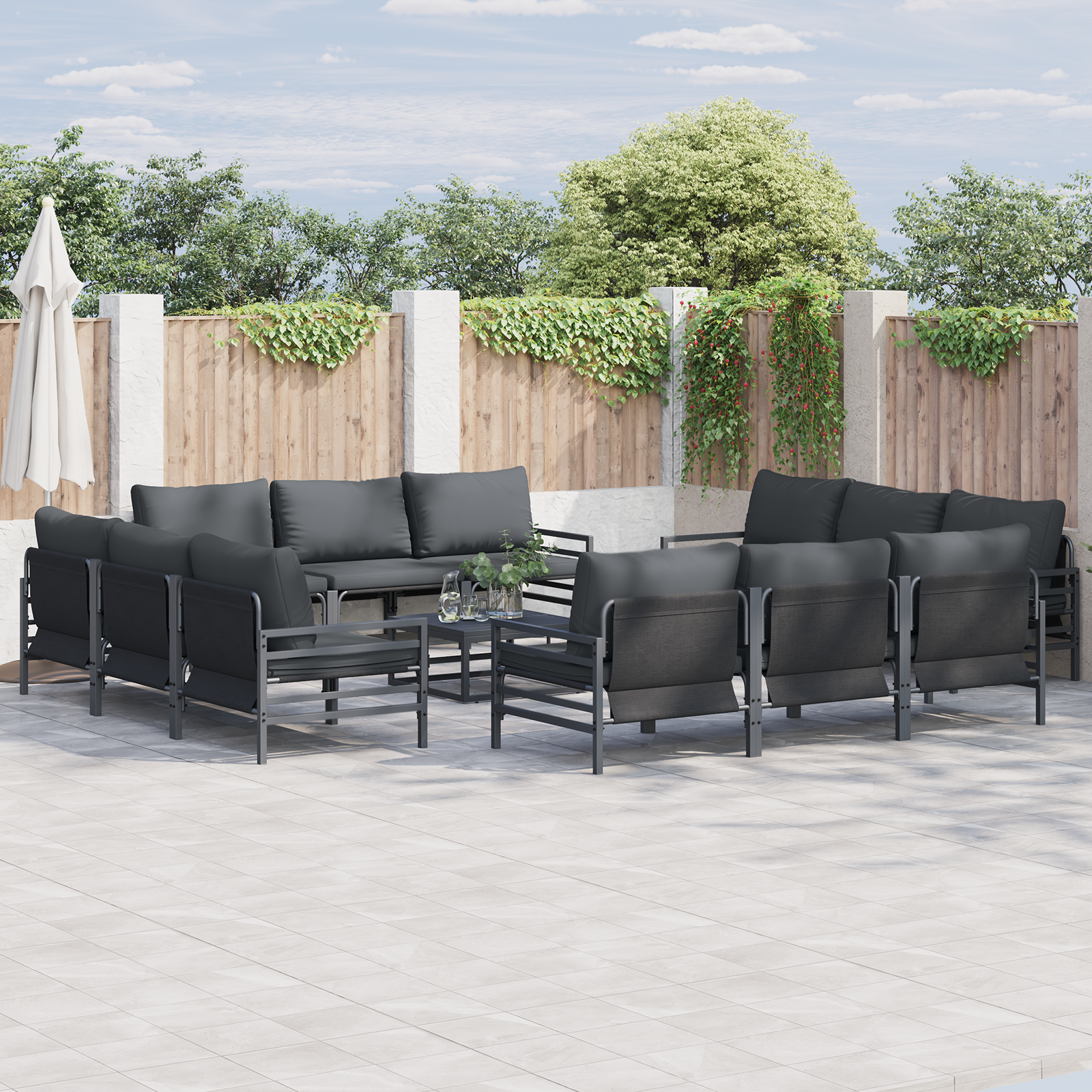 Hagesofa Set 12 pcs Antrasitt Stål