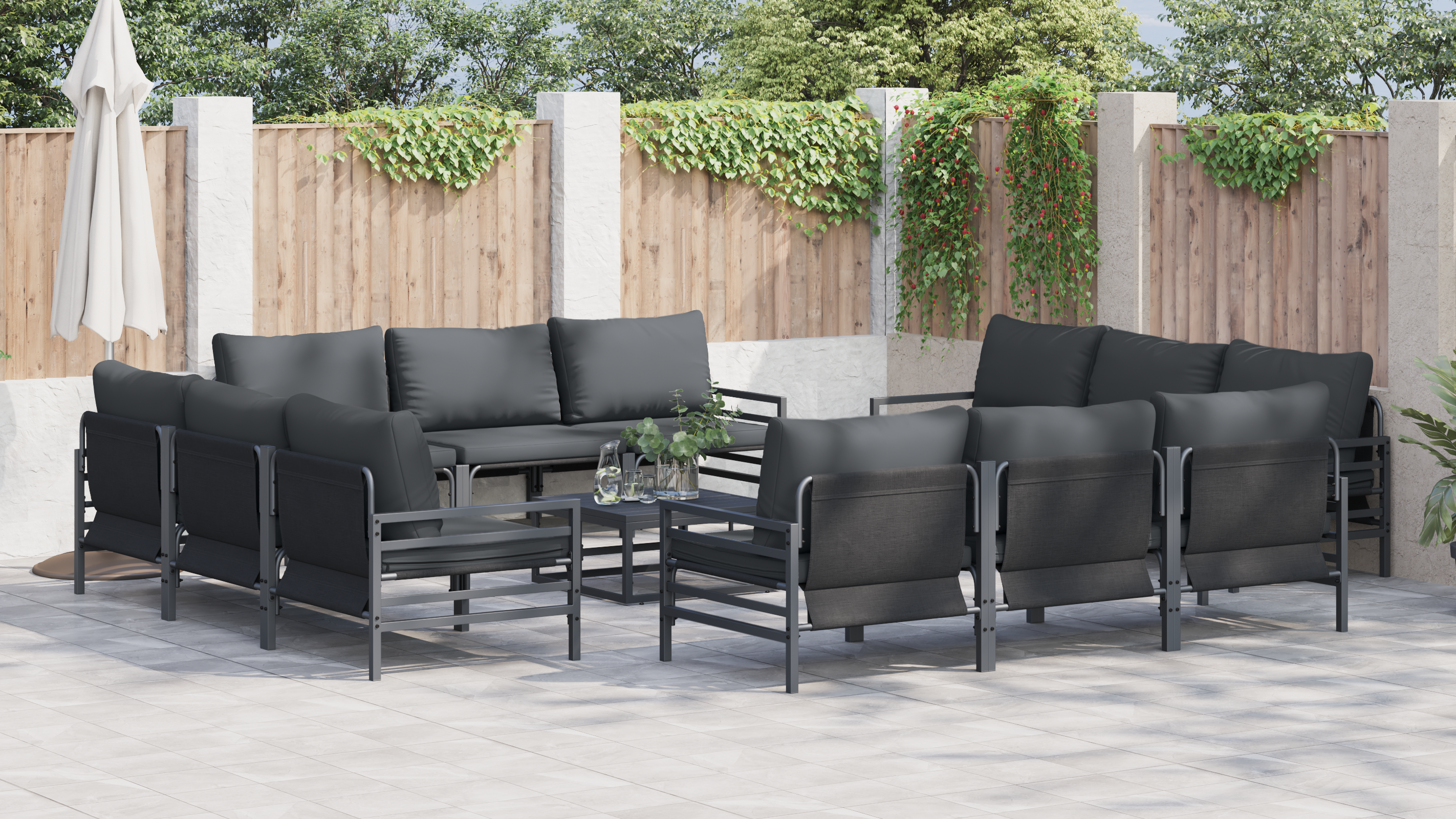 Hagesofa Set 13 pcs Antrasitt Stål