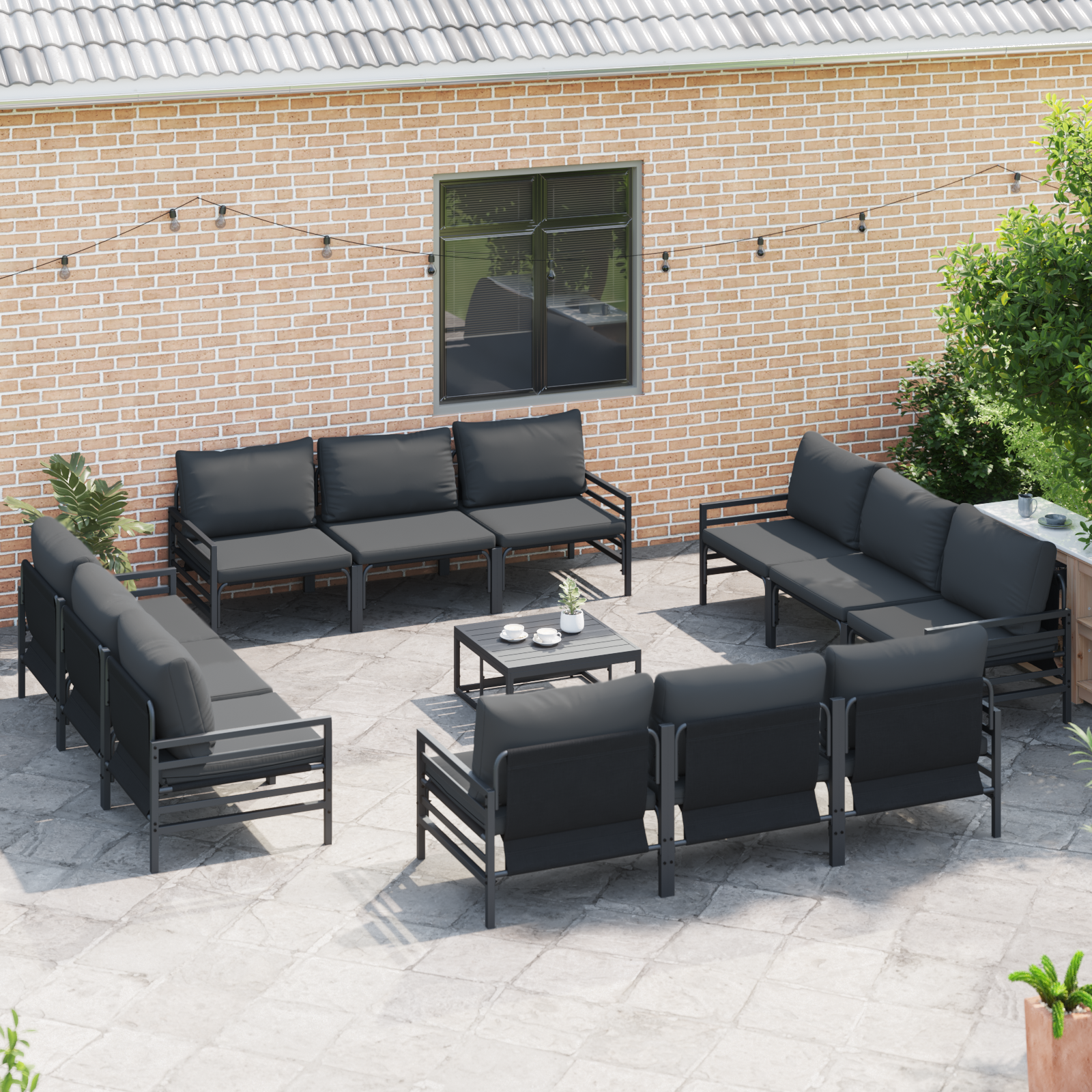Hagesofa Set 13 pcs Antrasitt Stål