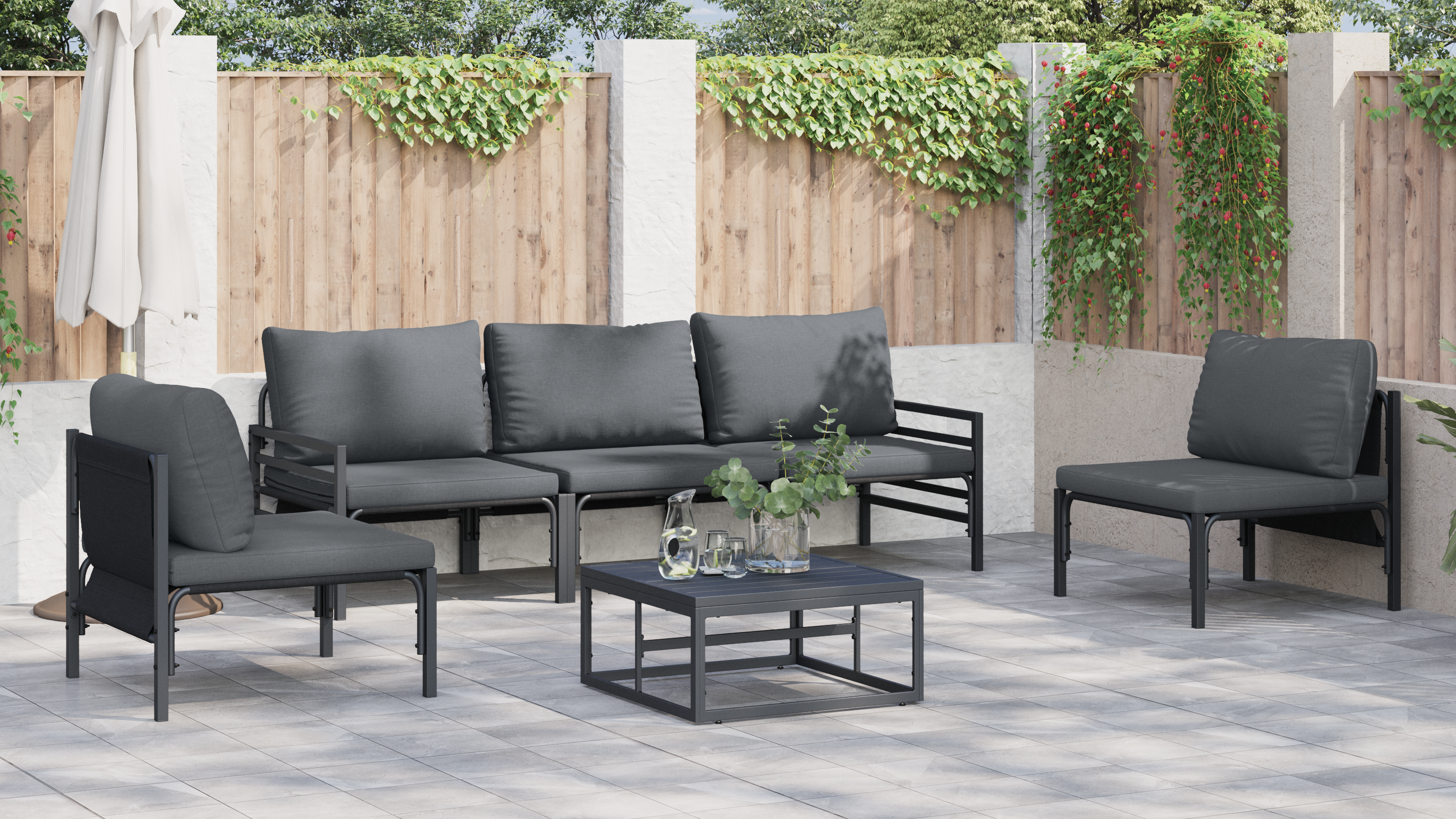 Hagesofa Set 6 pcs Antrasitt Stål