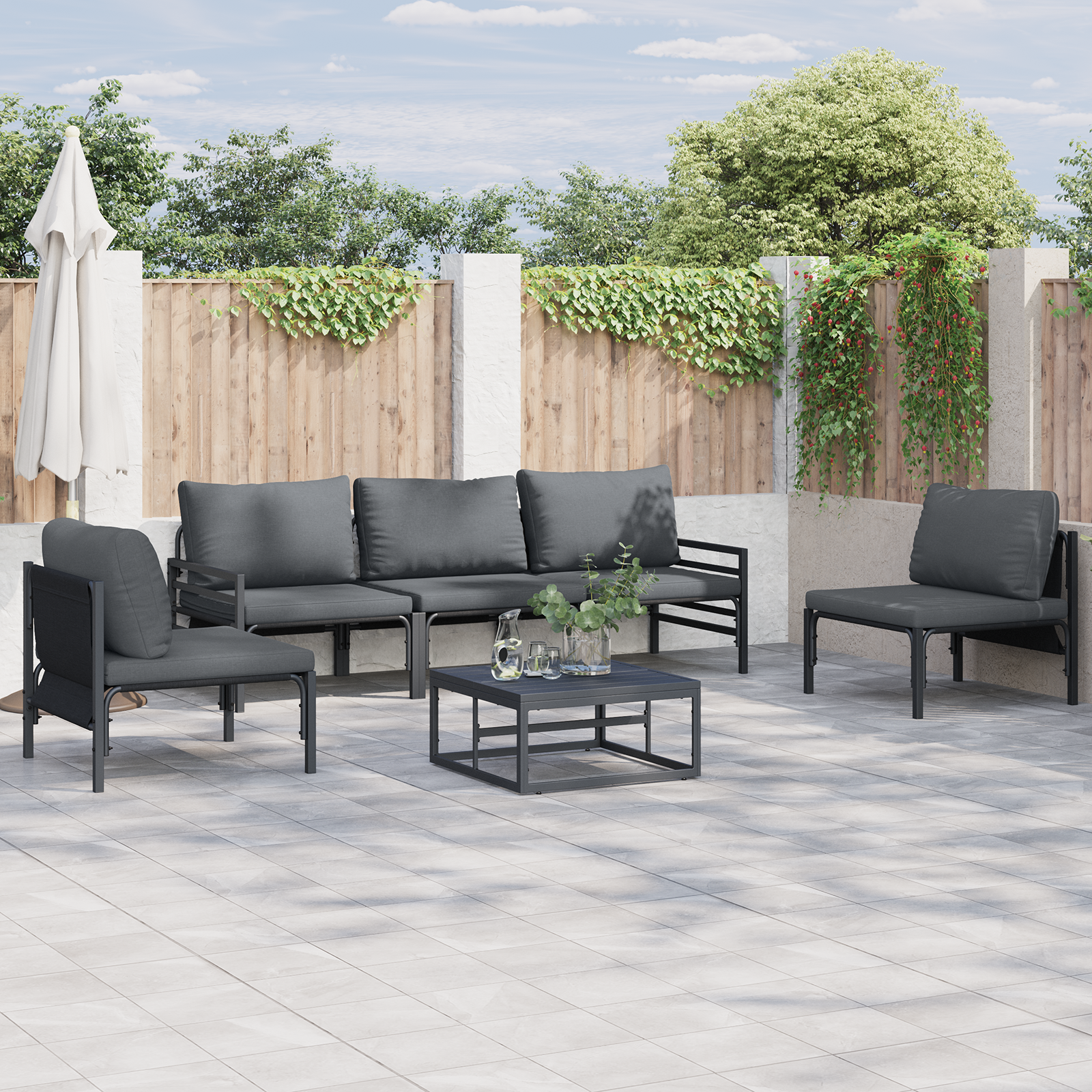Hagesofa Set 6 pcs Antrasitt Stål