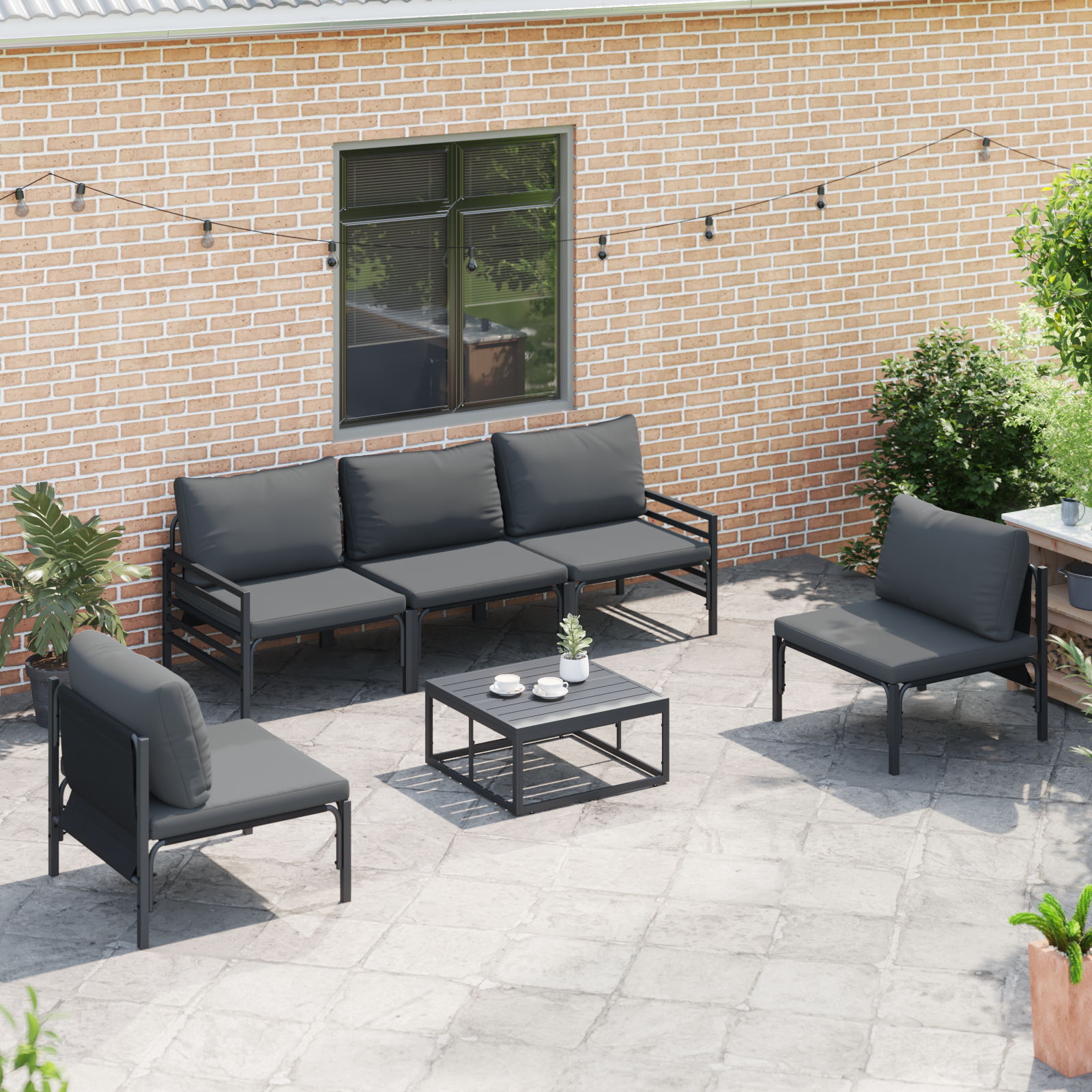Hagesofa Set 6 pcs Antrasitt Stål