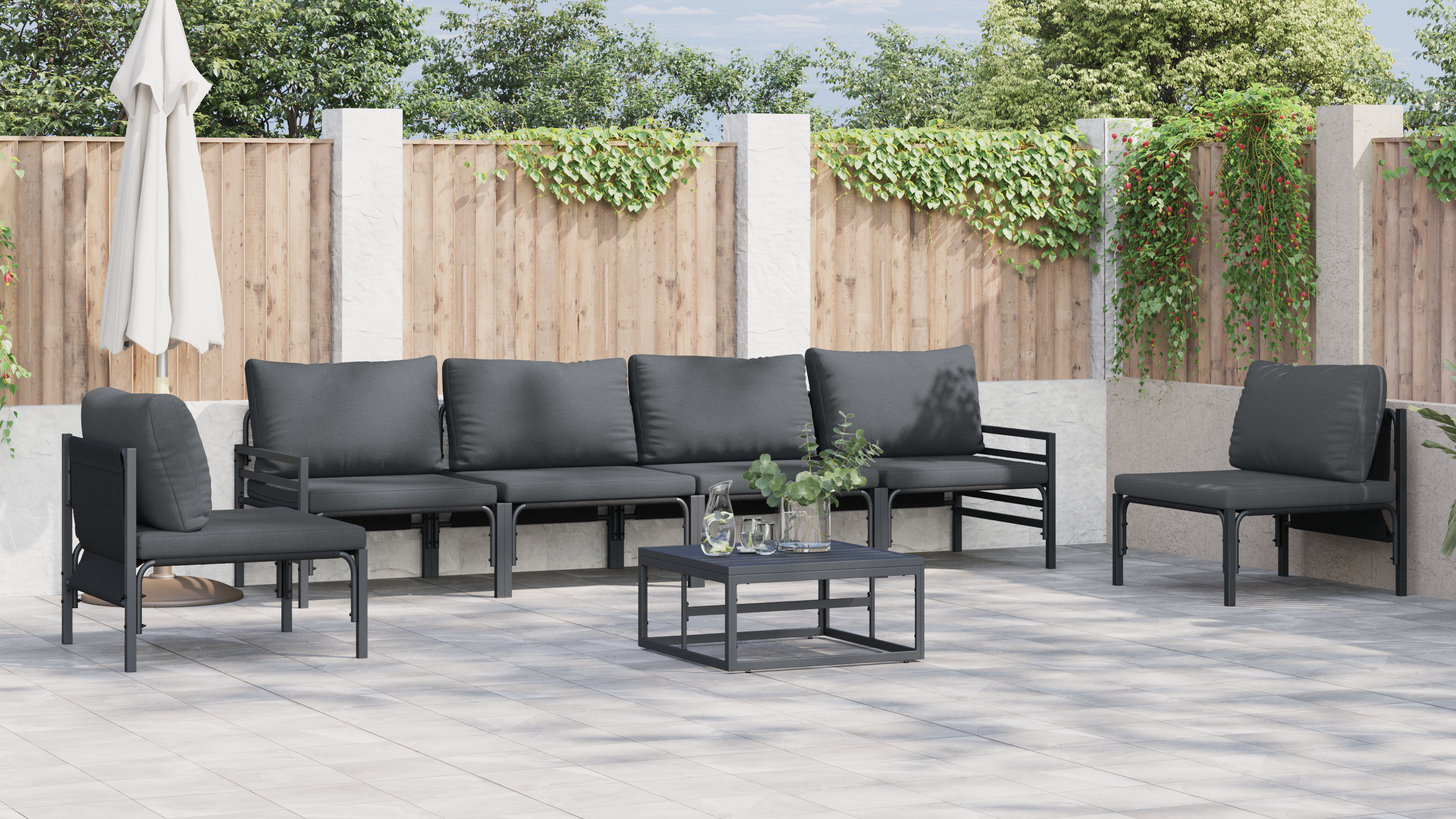 Hagesofa Set 6 pcs Antrasittgrå Stål