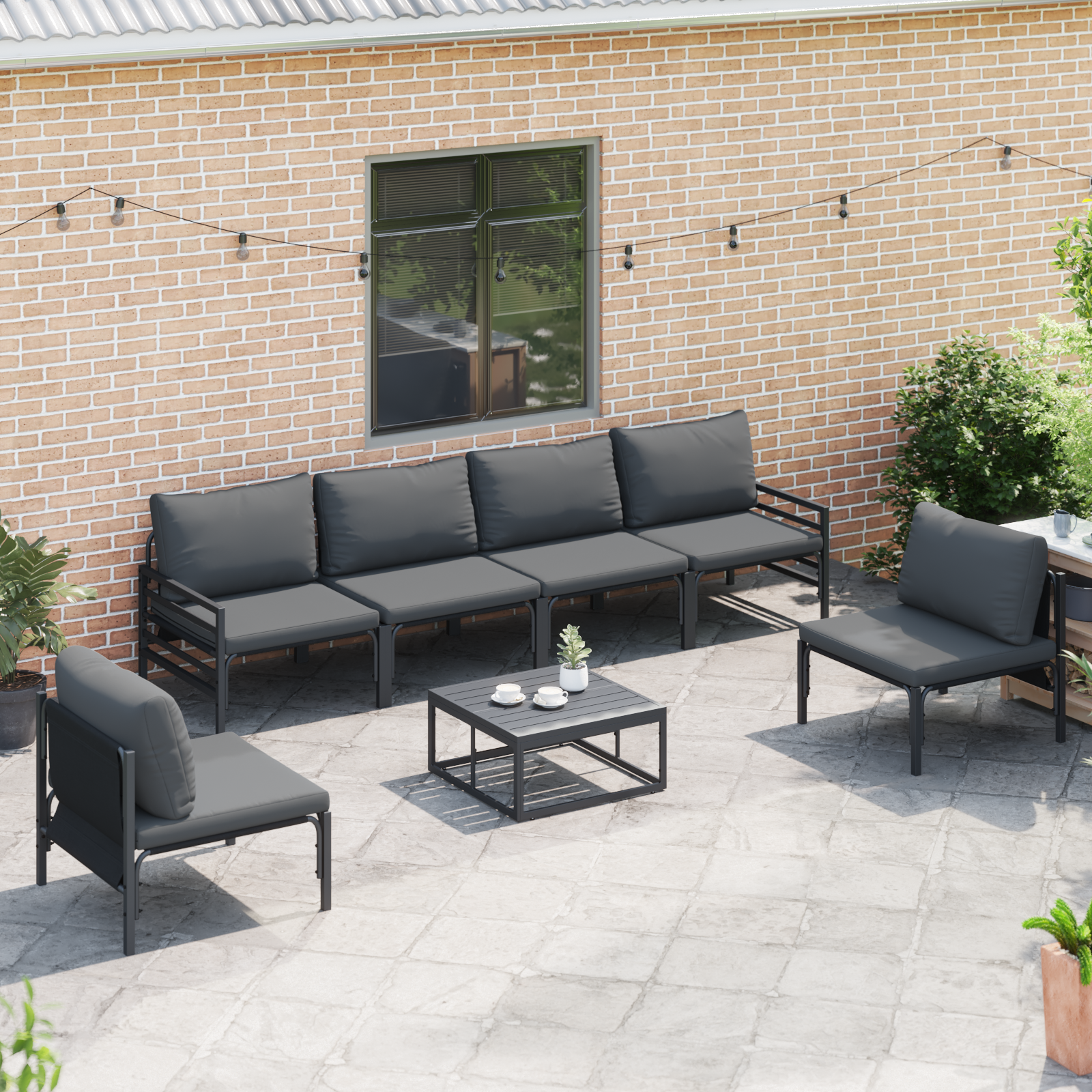 Hagesofa Set 6 pcs Antrasittgrå Stål