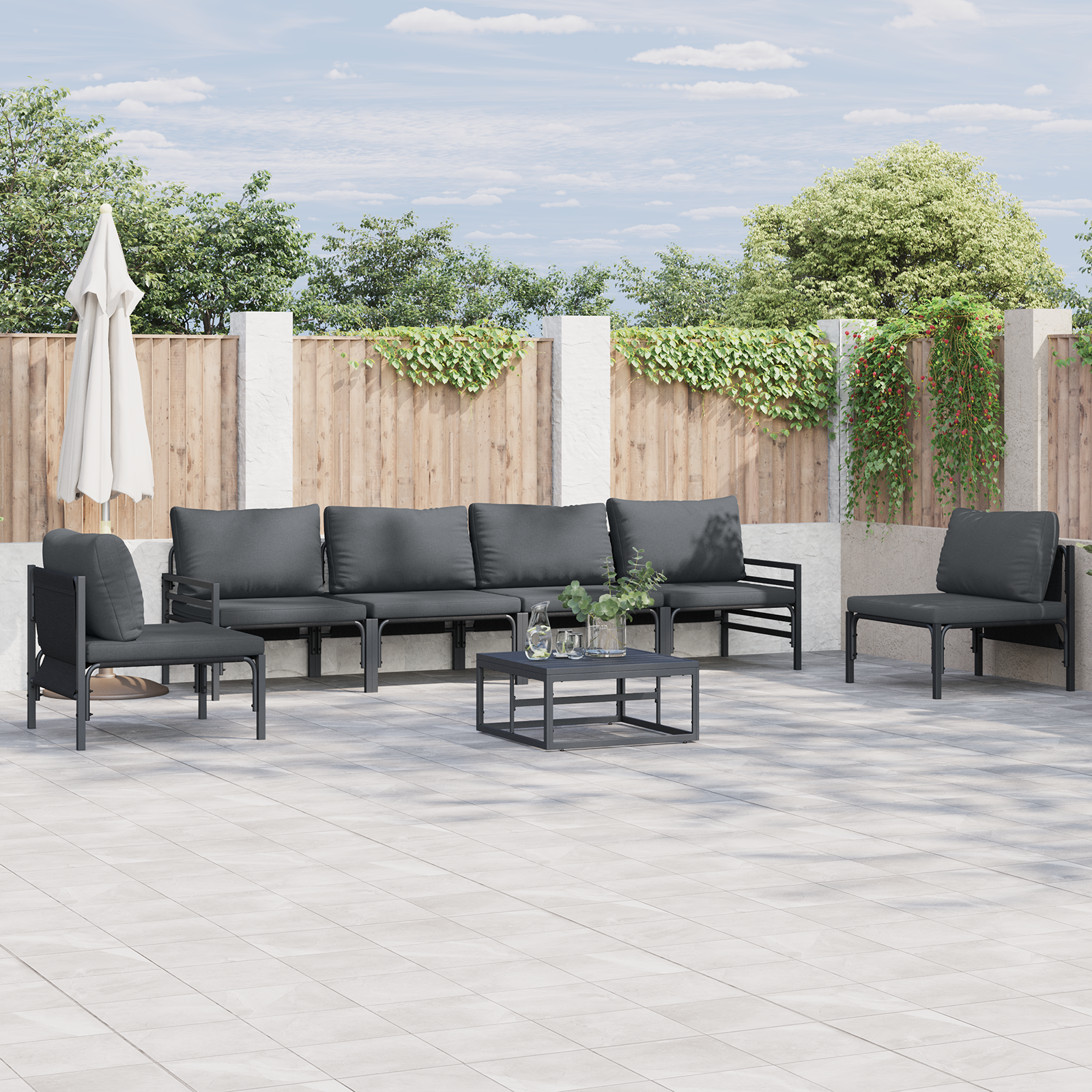 Hagesofa Set 7 pcs Antrasittgrå Stål