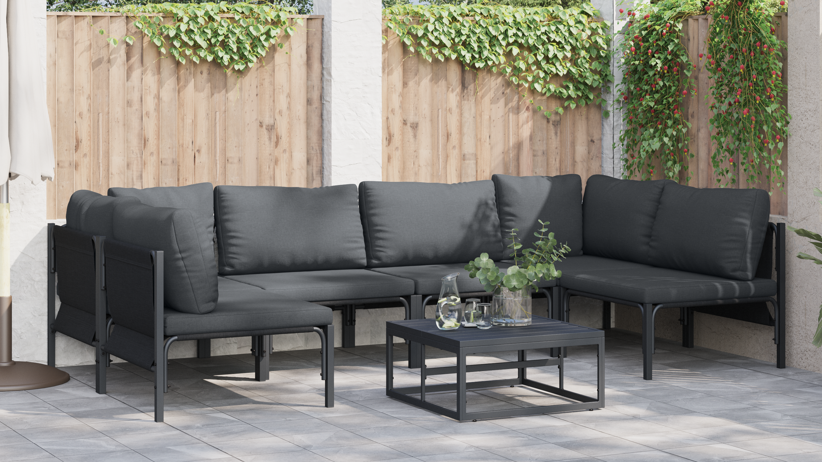 Hagesofa Set 6 pcs Antrasitt Stål