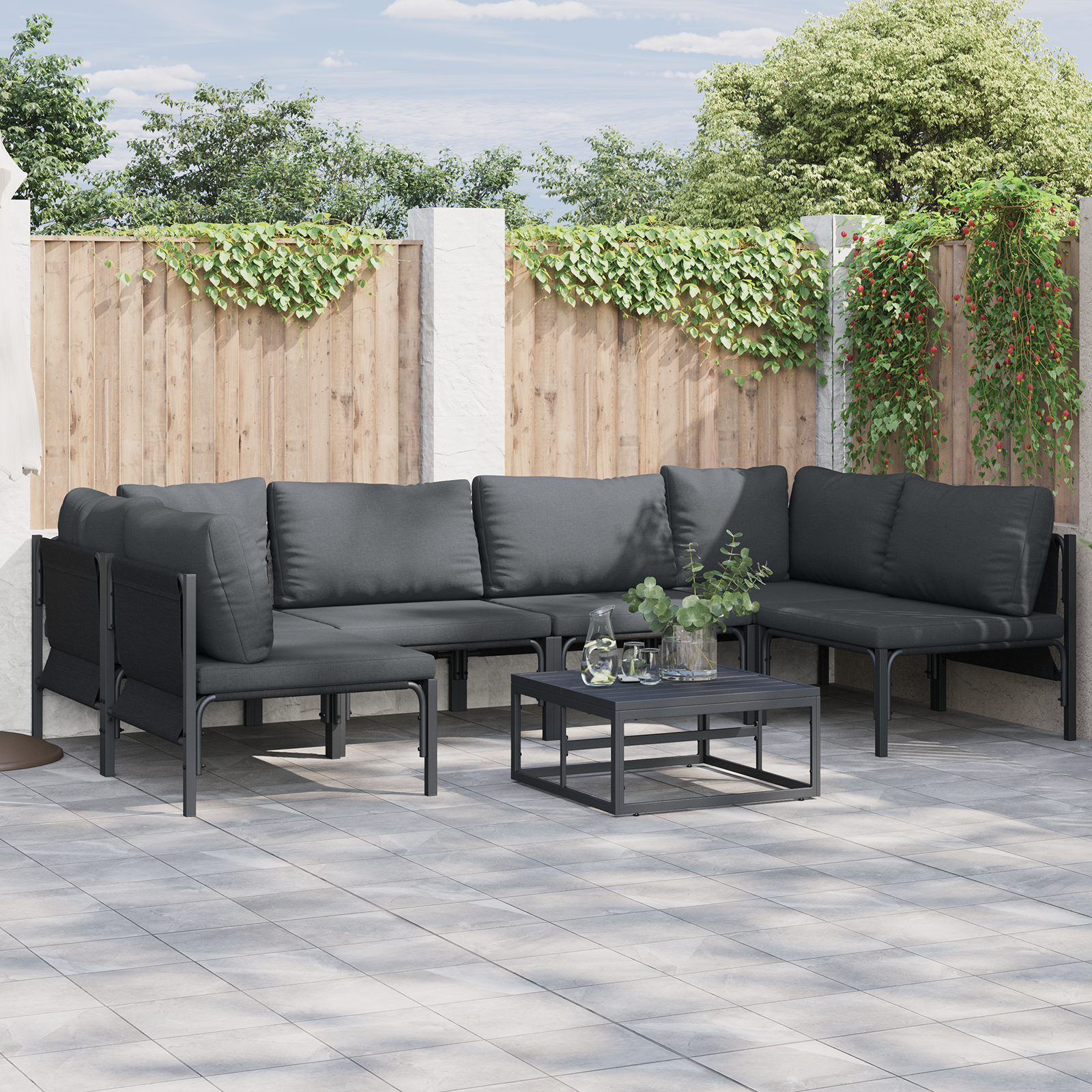 Hagesofa Set 6 pcs Antrasitt Stål