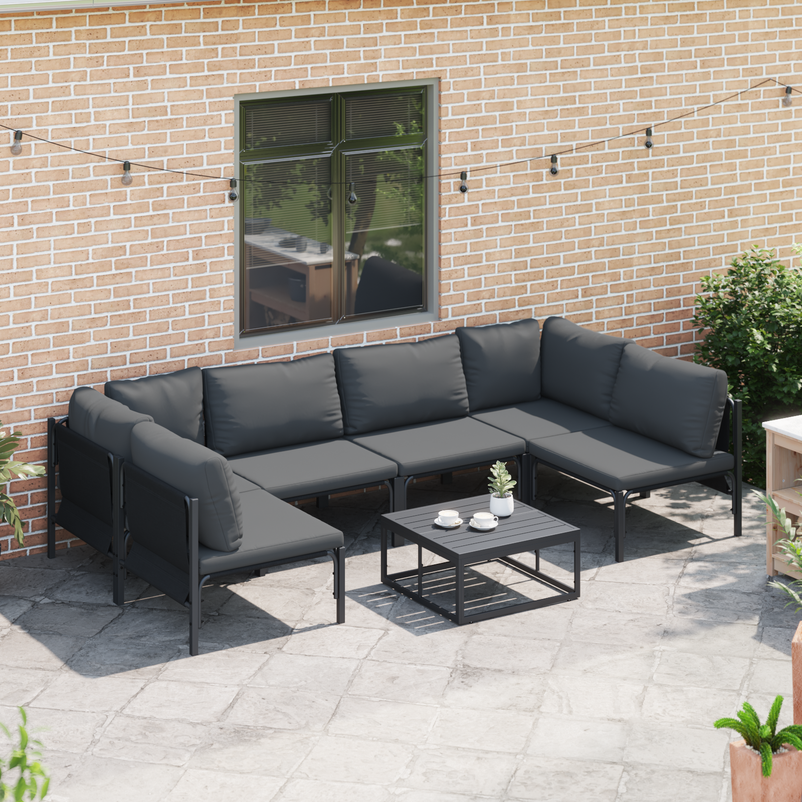 Hagesofa Set 7 pcs Antrasitt Stål
