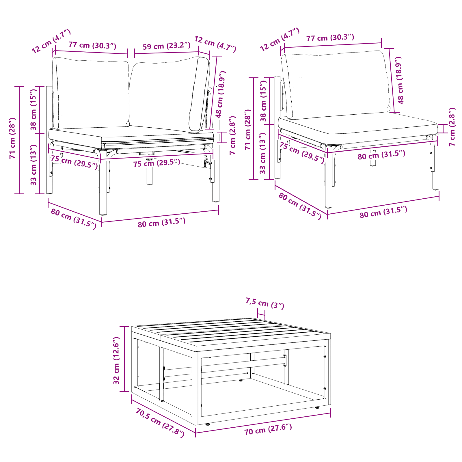 Hagesofa Set 7 pcs Antrasitt Stål