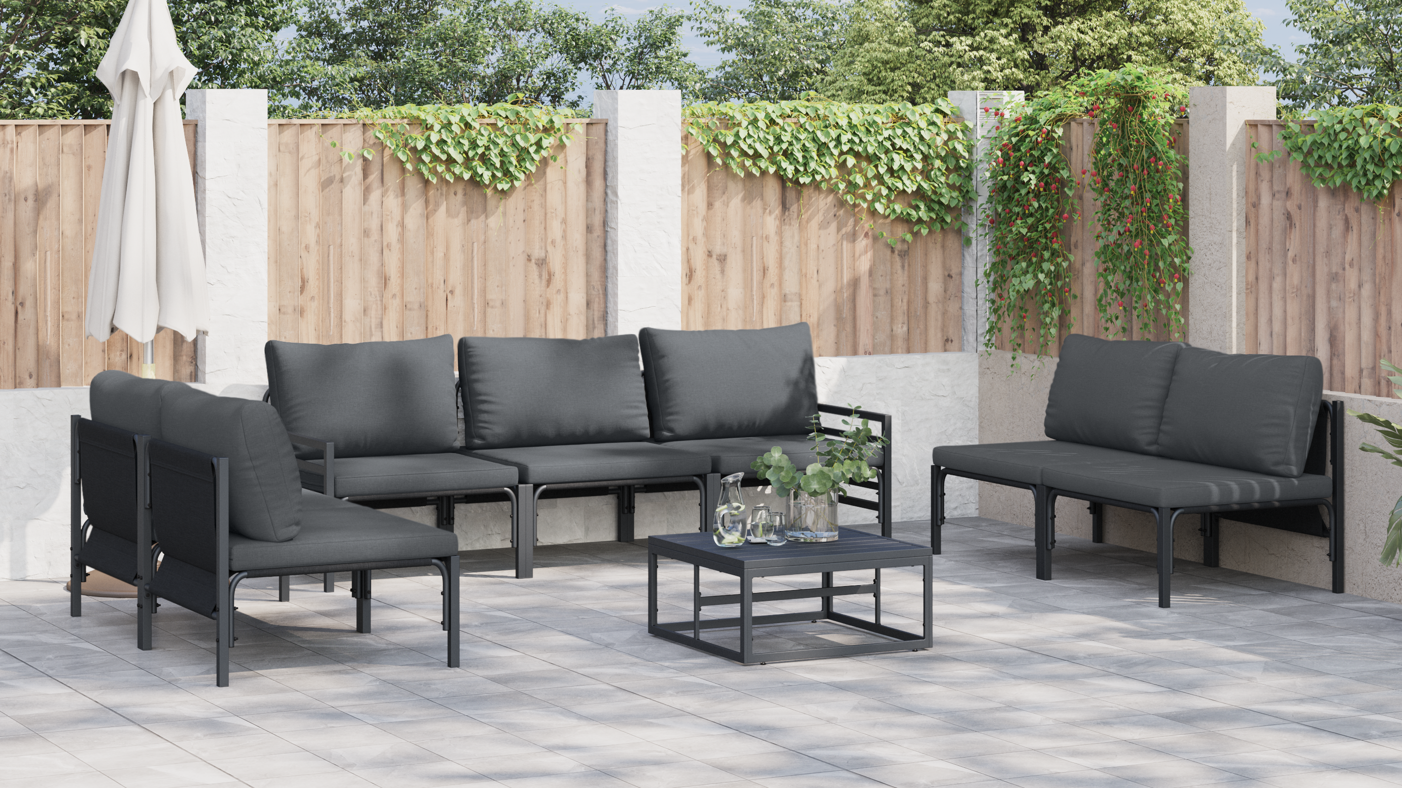 Hagesofa Set 8 pcs Antrasitt Stål