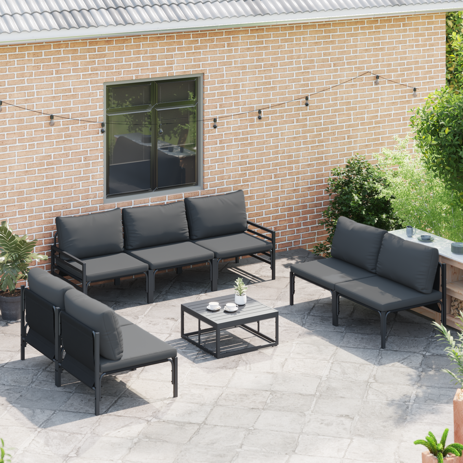 Hagesofa Set 8 pcs Antrasitt Stål