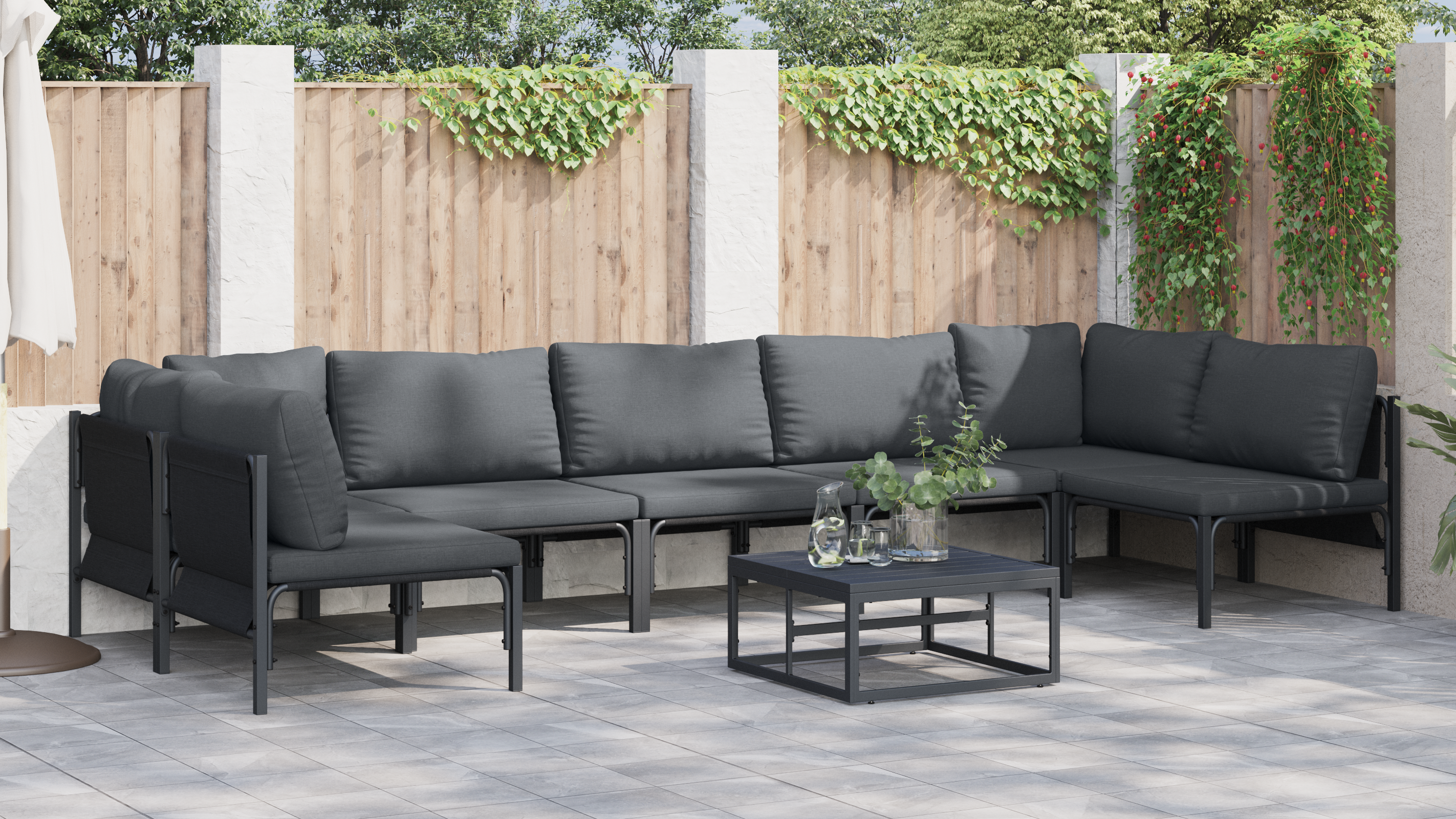 Hagesofa Set 8 pcs Antrasitt Stål