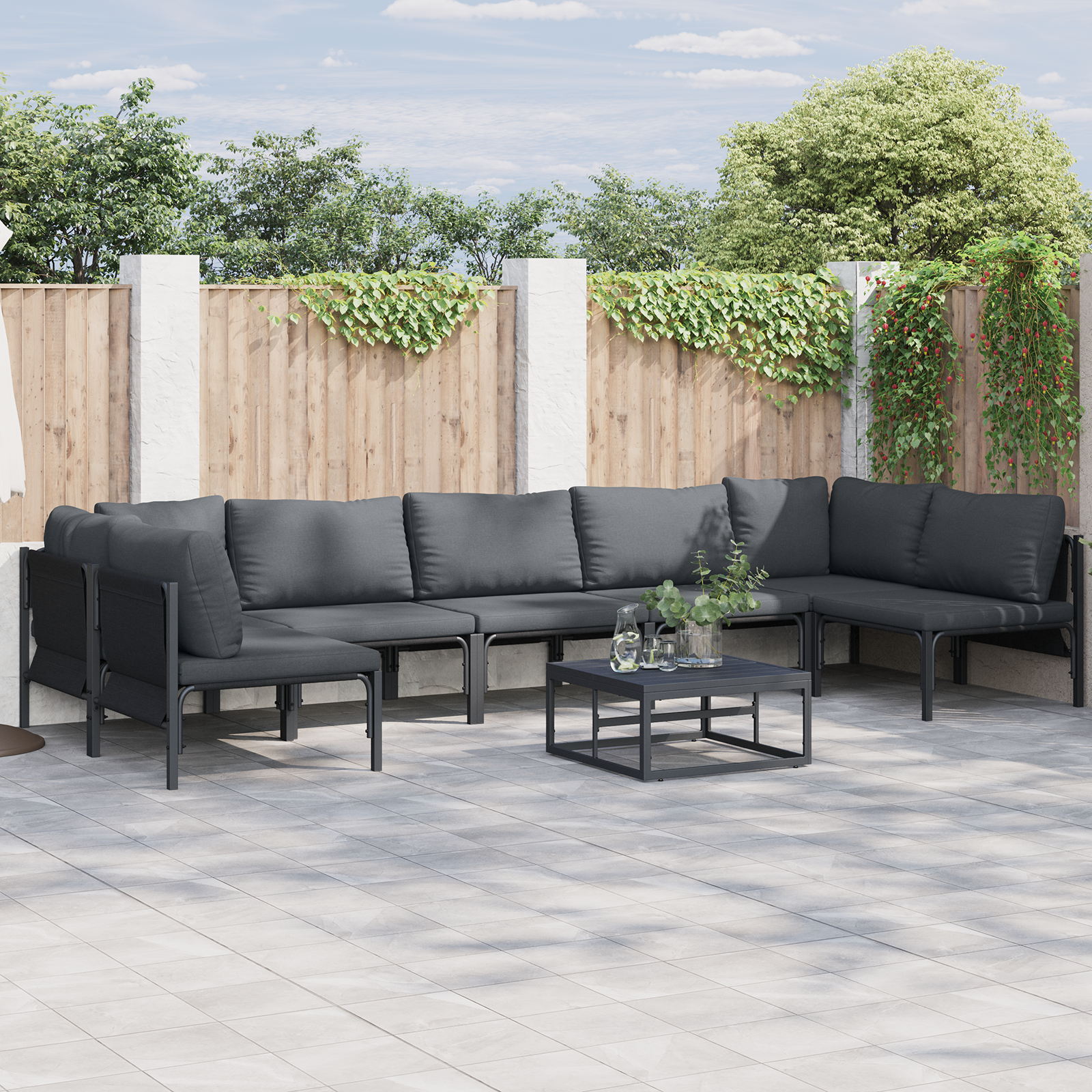Hagesofa Set 8 pcs Antrasitt Stål