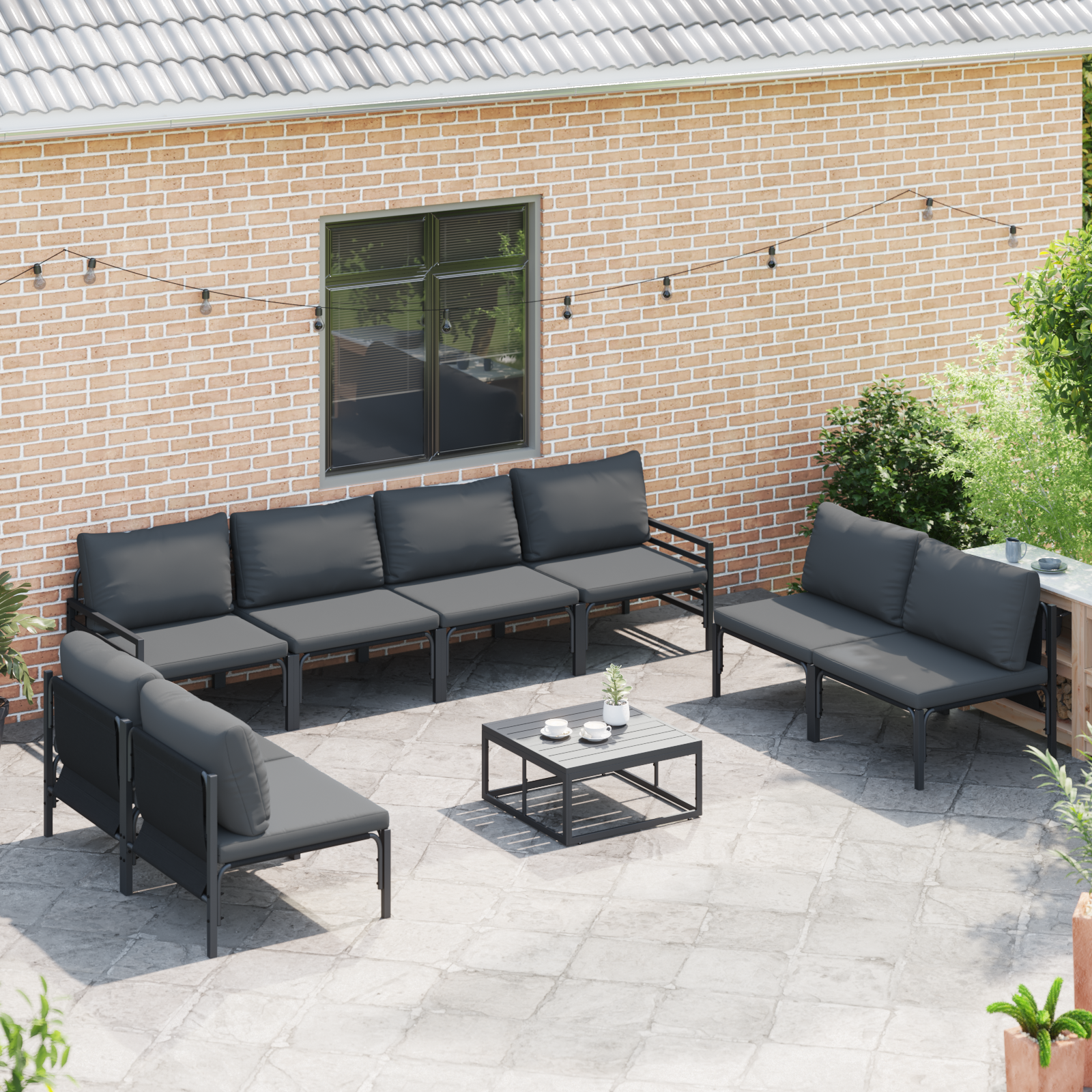 Hagesofa Set 8 pcs Antrasitt Stål