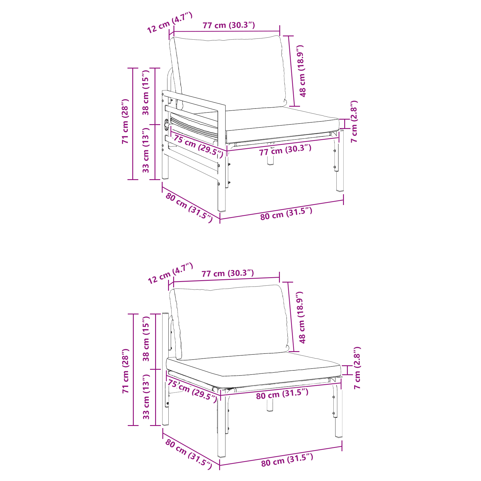 Hagesofa Set 8 pcs Antrasitt Stål