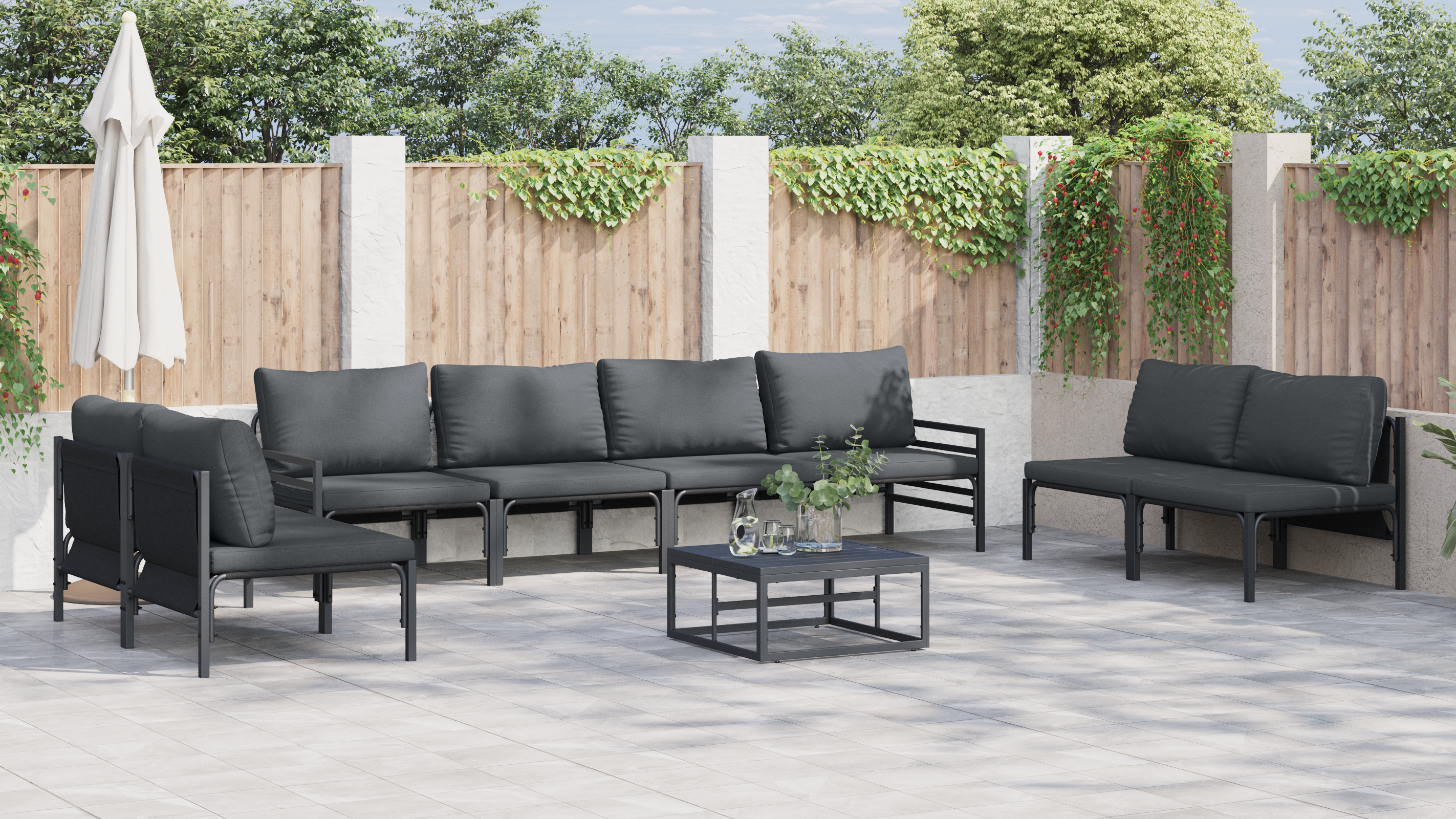Hagesofa Set 9 pcs Antrasitt Stål