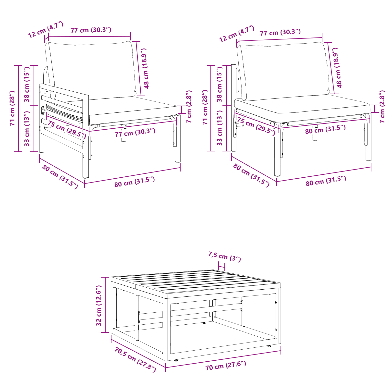 Hagesofa Set 9 pcs Antrasitt Stål