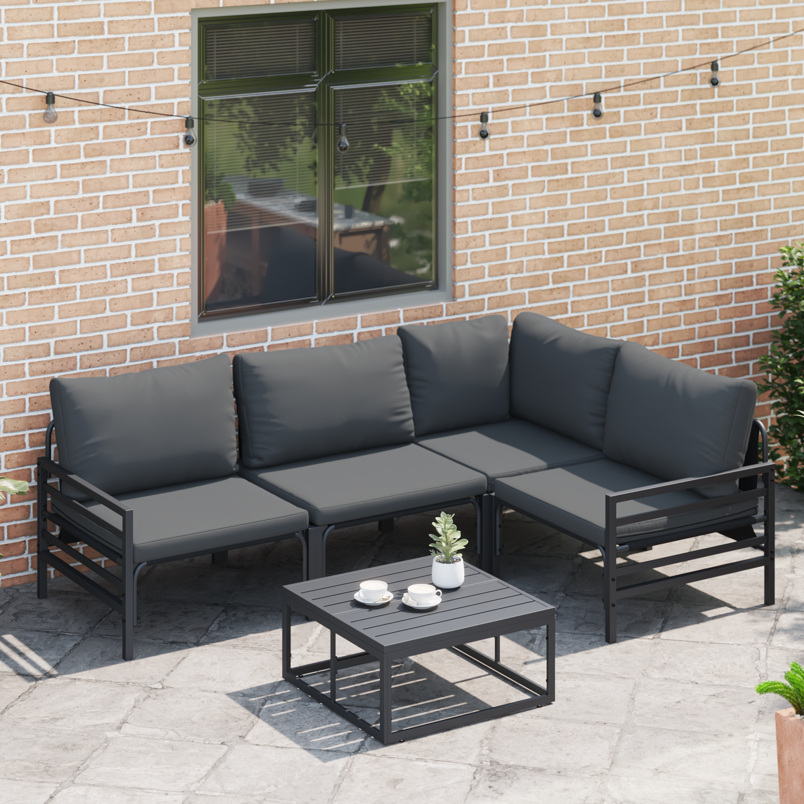 Hagesofa Set 4 pcs Antrasittgrå Stål