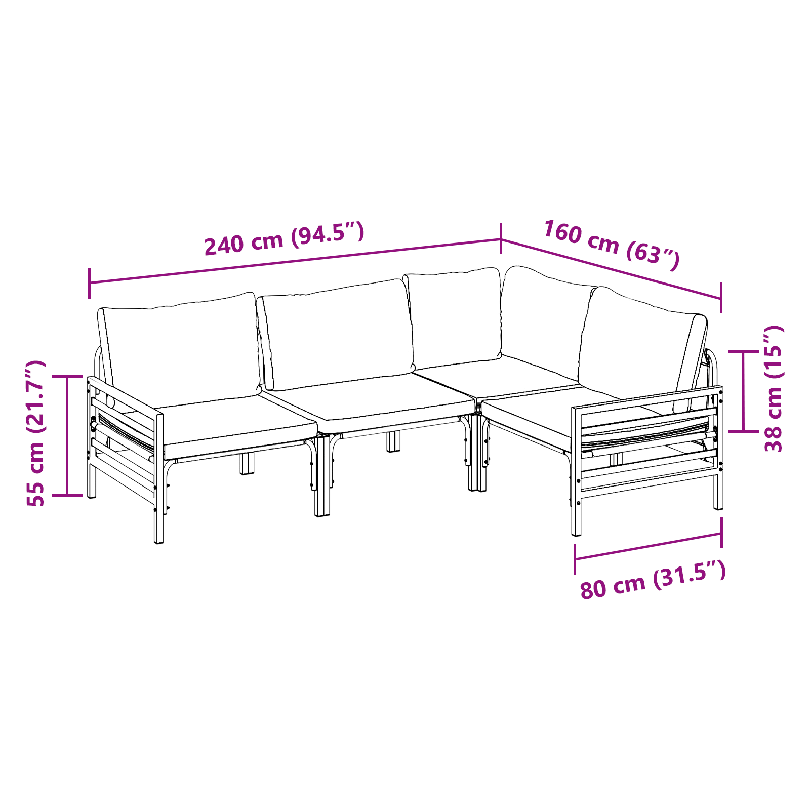 Hagesofa Set 4 pcs Antrasittgrå Stål