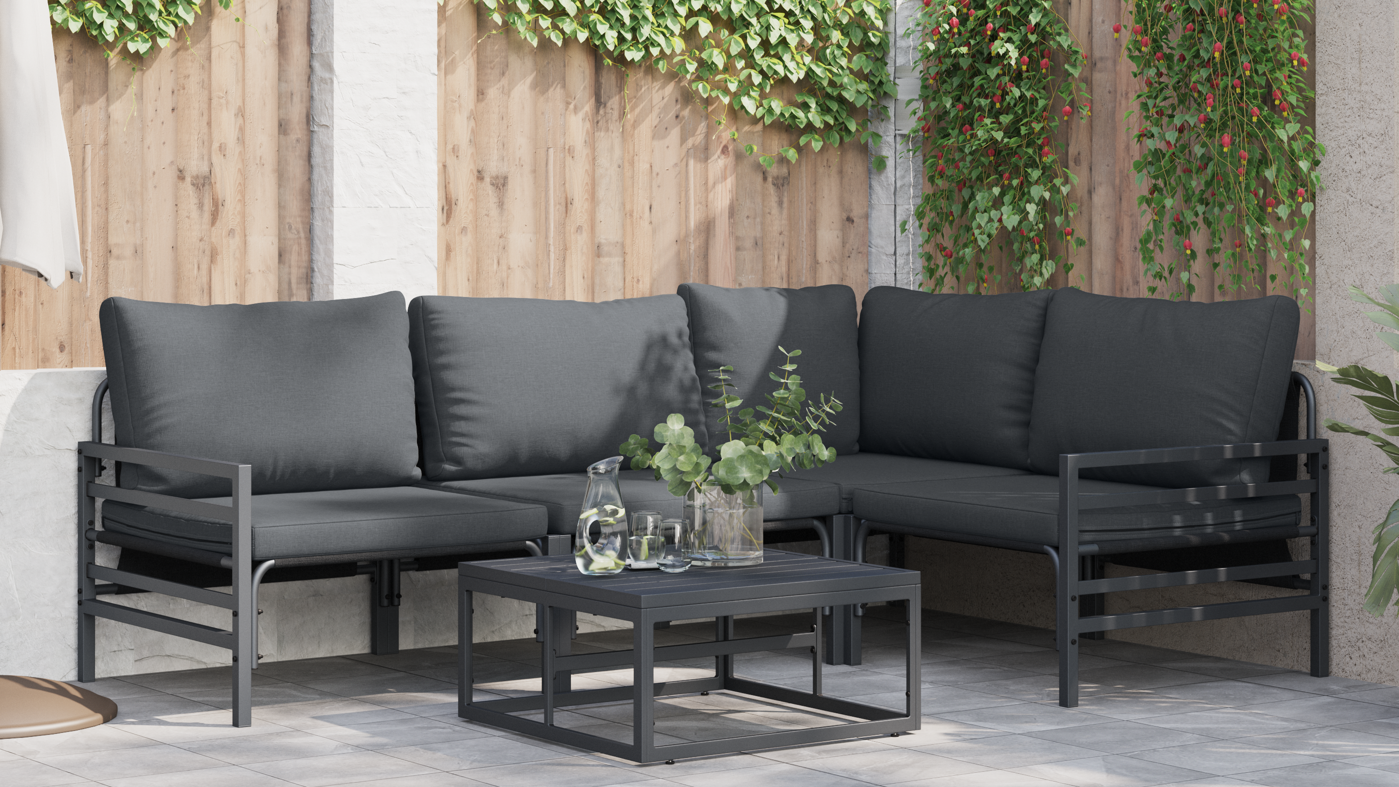 Hagesofa Set 6 pcs Antrasittgrå Stål