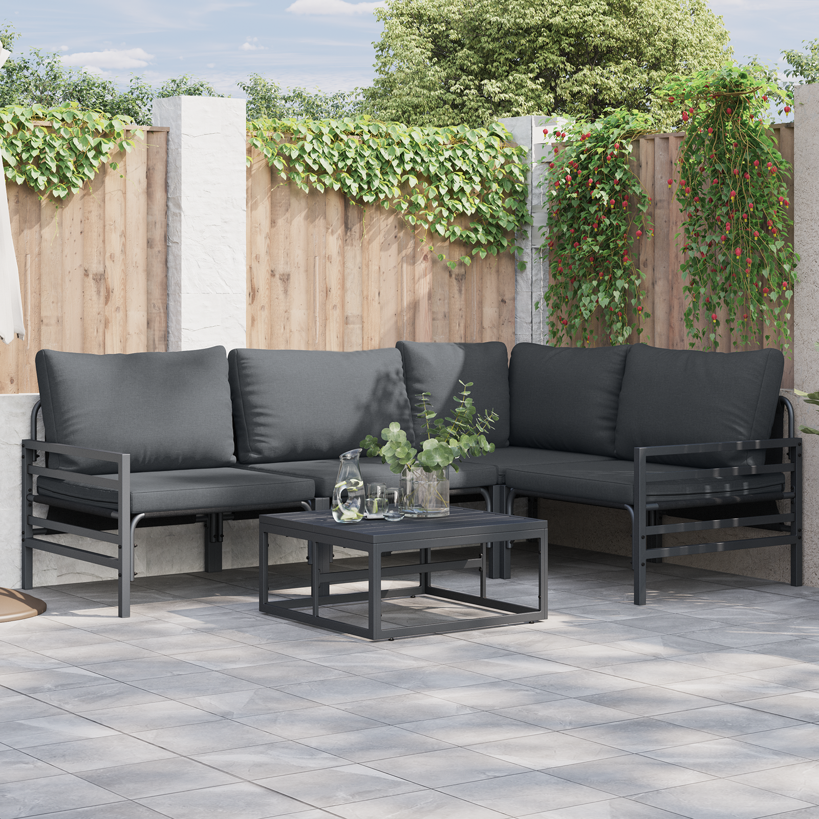 Hagesofa Set 6 pcs Antrasittgrå Stål