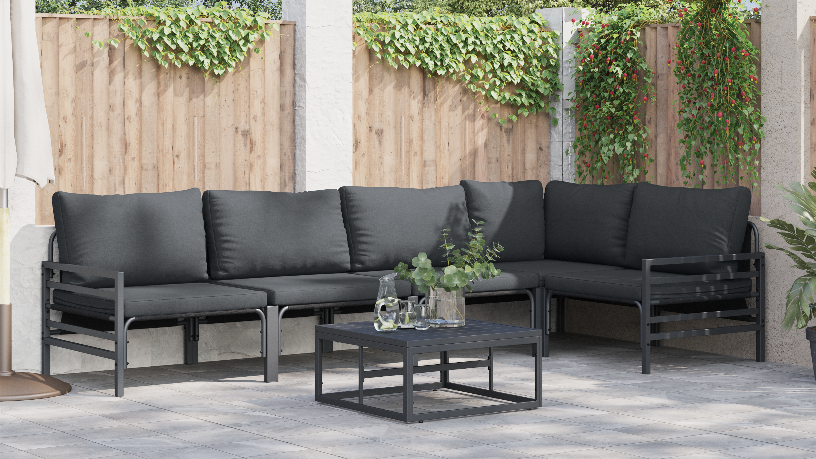 Hagesofa Set 5 pcs Antrasitt Stål