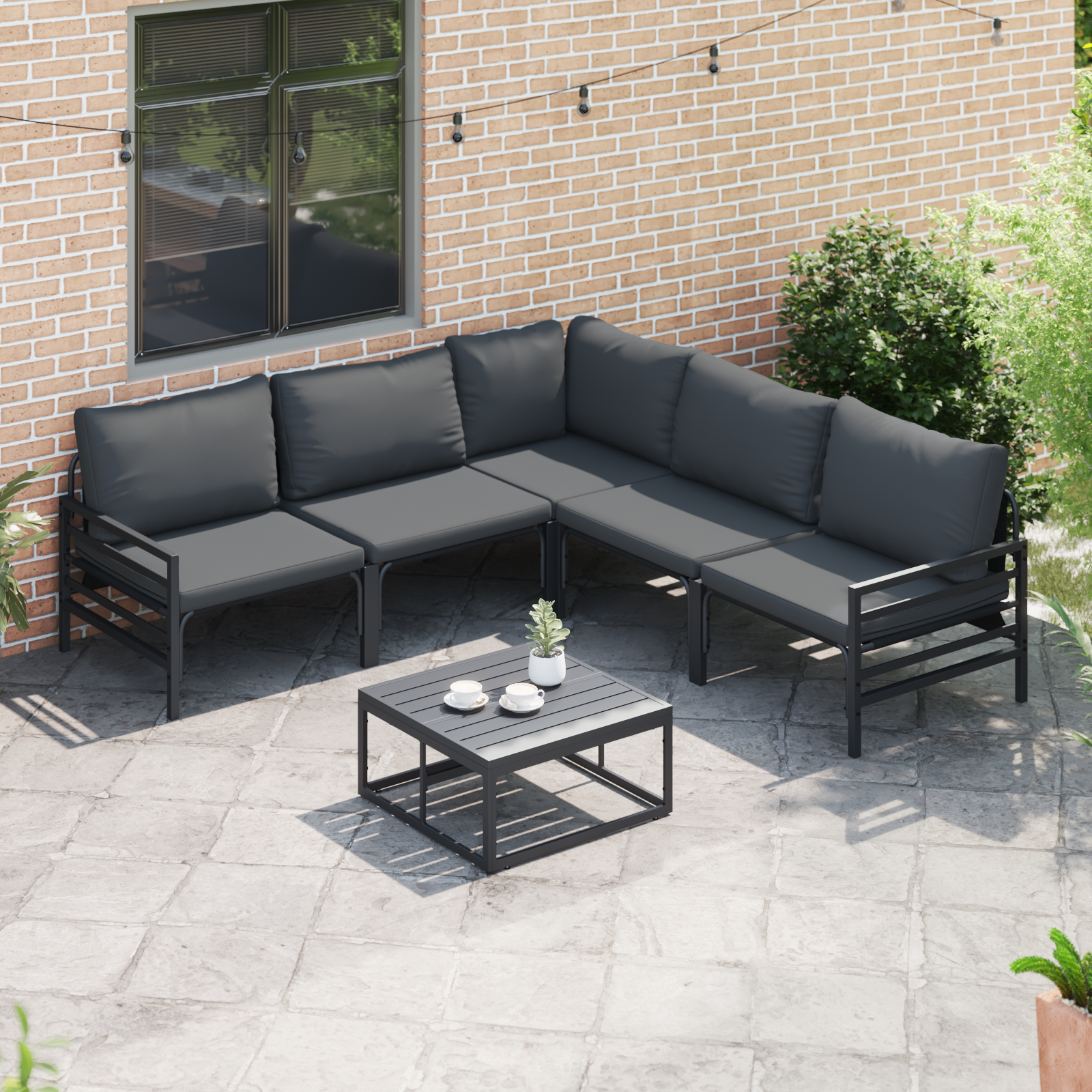 Hagesofa Set 5 pcs Antrasitt Stål