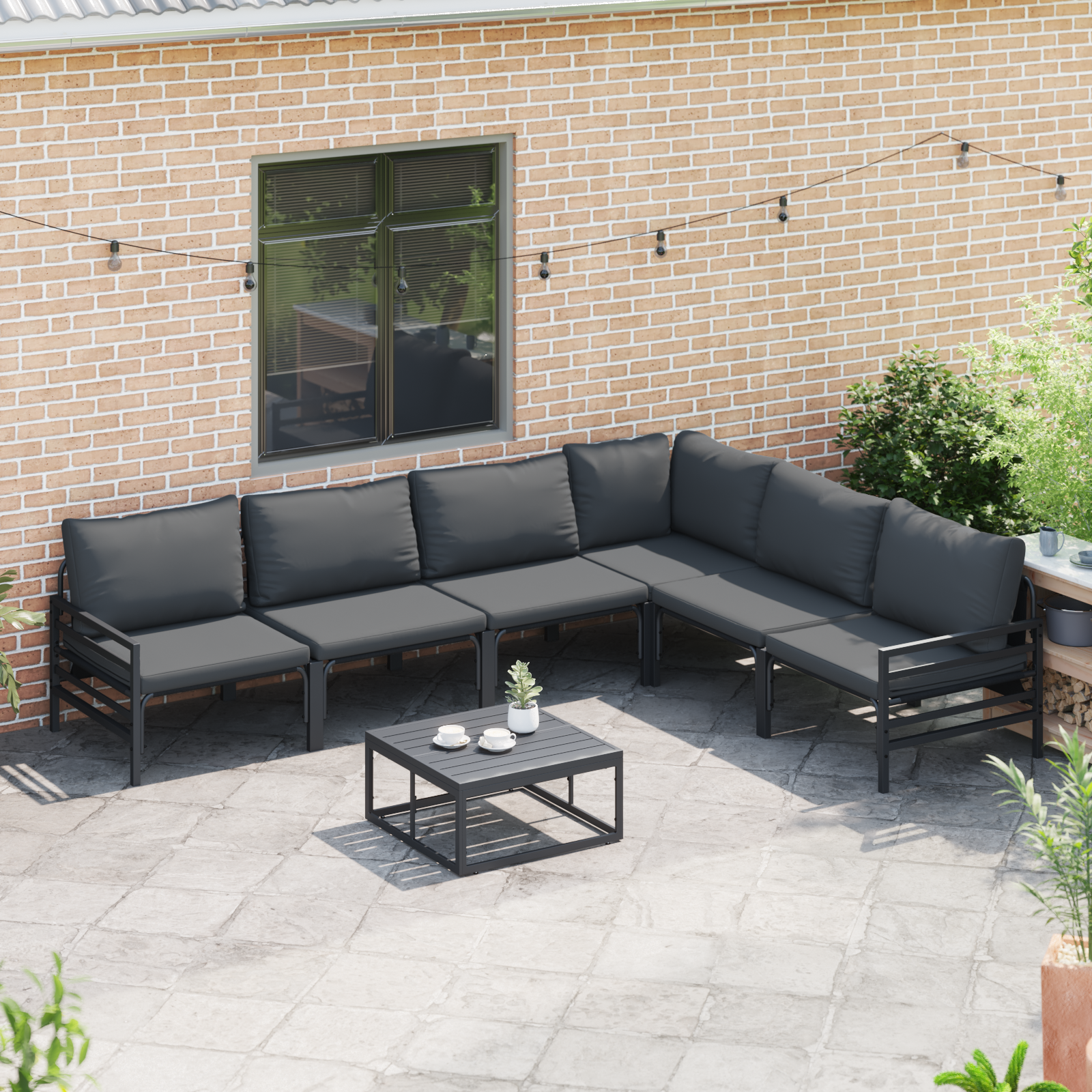 Hagesofa Set 6 pcs Antrasitt Stål