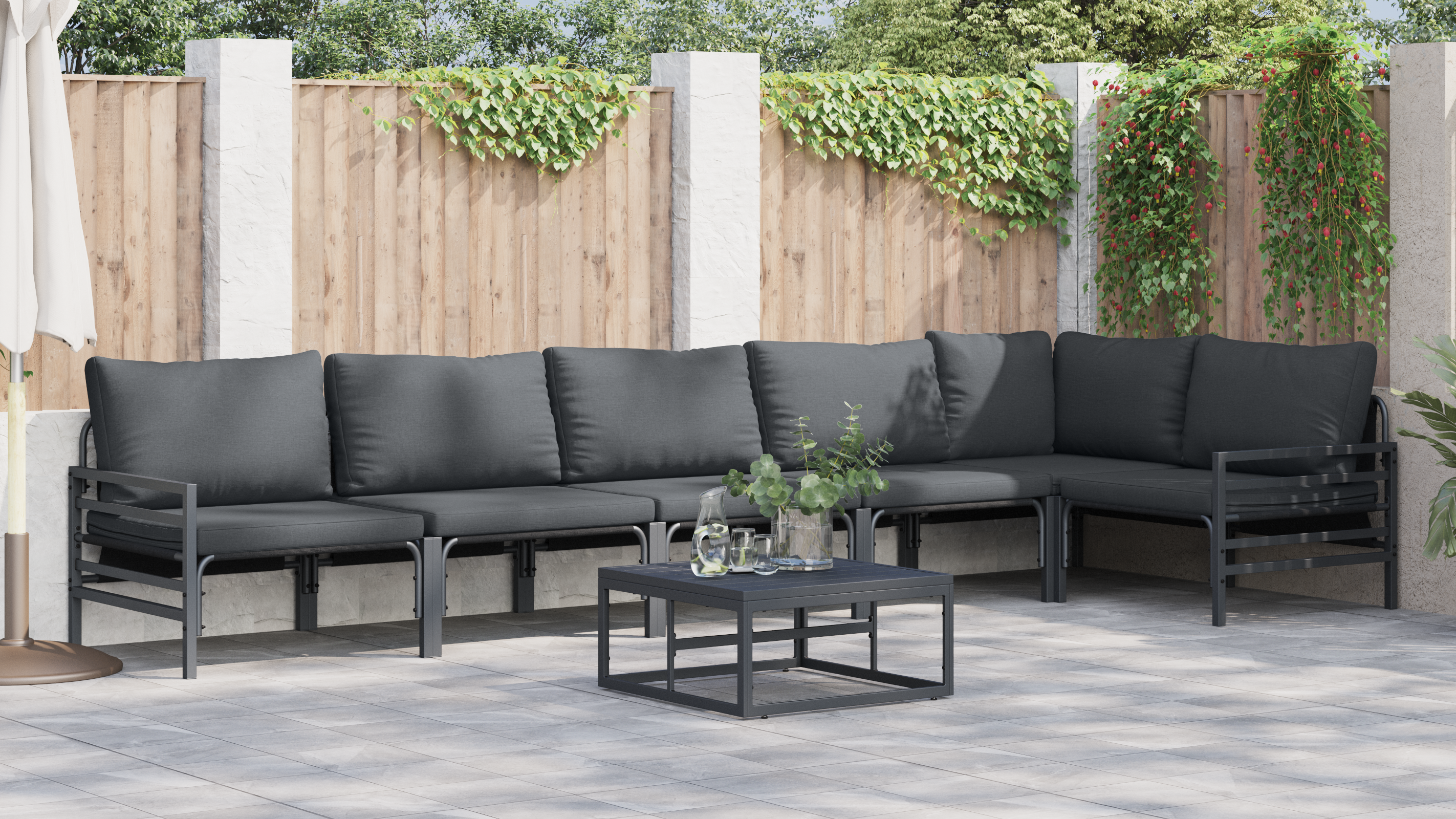 Hagesofa Set 7 pcs Antrasitt Stål