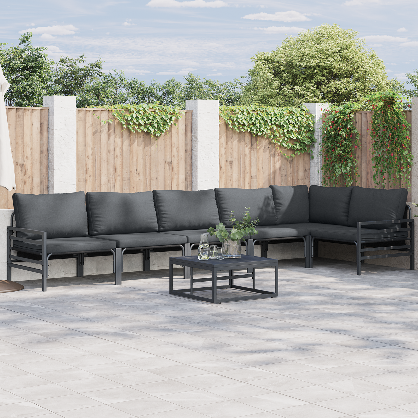 Hagesofa Set 7 pcs Antrasitt Stål