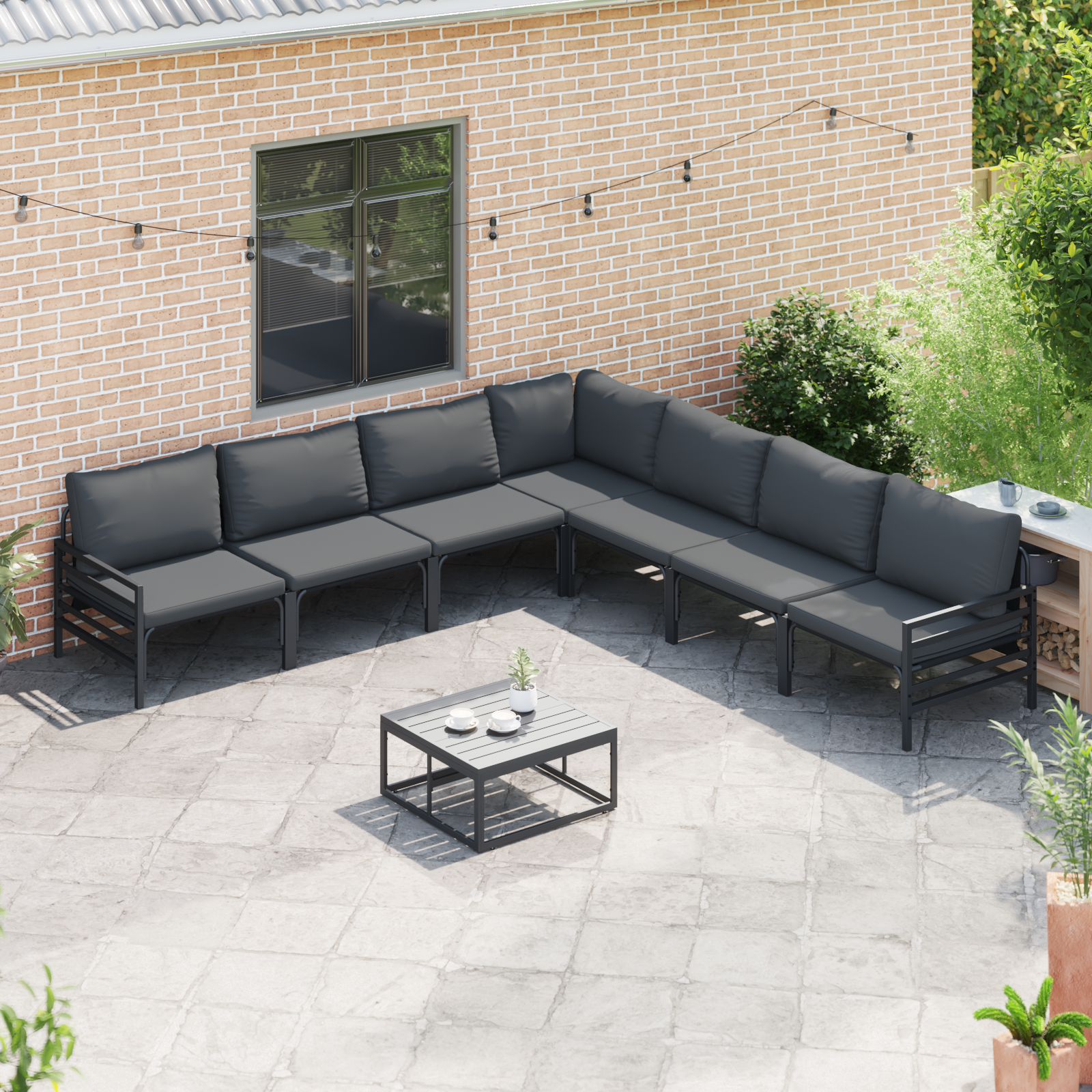Hagesofa Set 7 pcs Antrasitt Stål