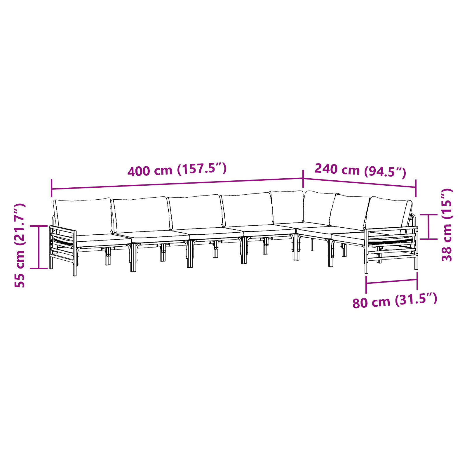 Hagesofa Set 7 pcs Antrasitt Stål