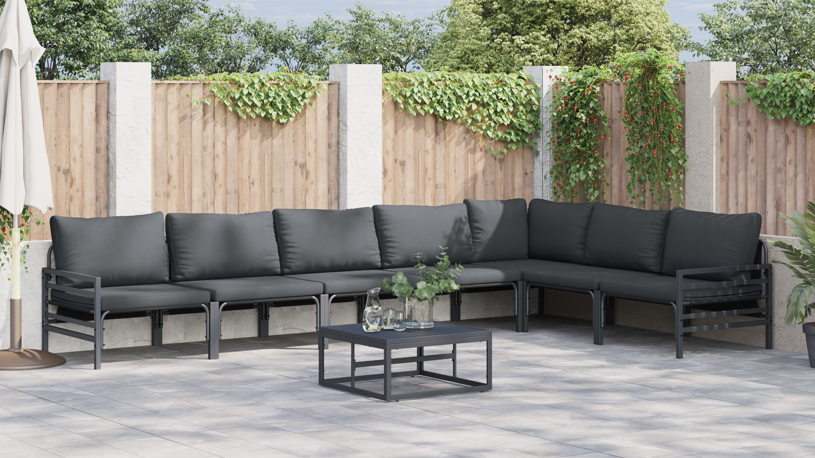 Hagesofa Set 8 pcs Antrasitt Stål