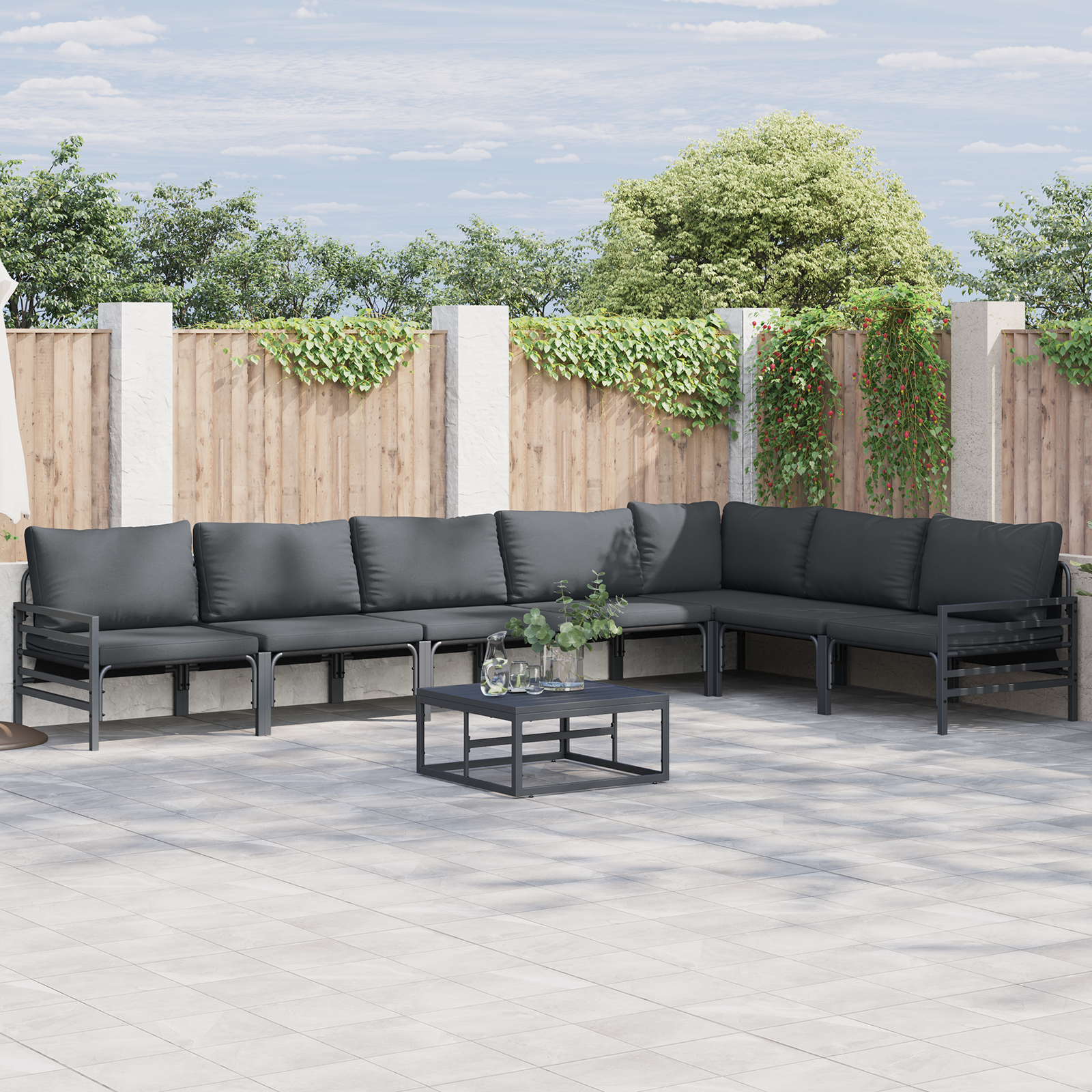 Hagesofa Set 8 pcs Antrasitt Stål