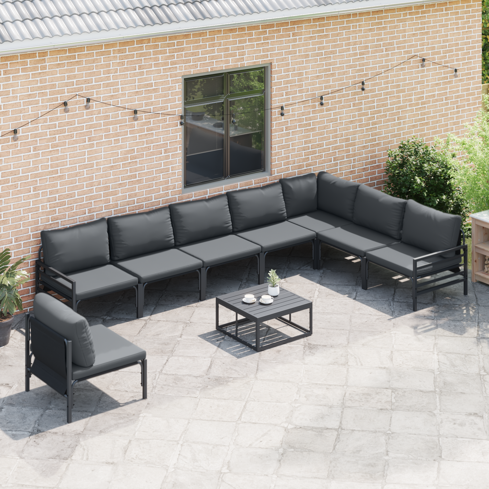 Hagesofa Set 8 pcs Antrasitt Stål