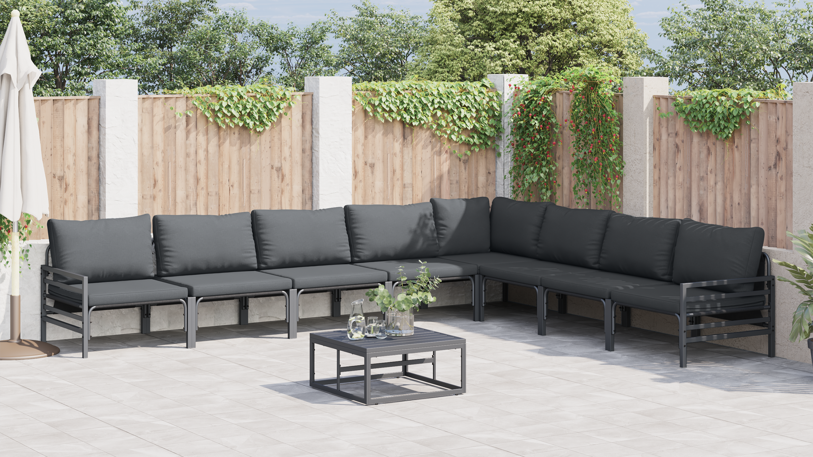 Hagesofa Set 9 pcs Antrasitt Stål