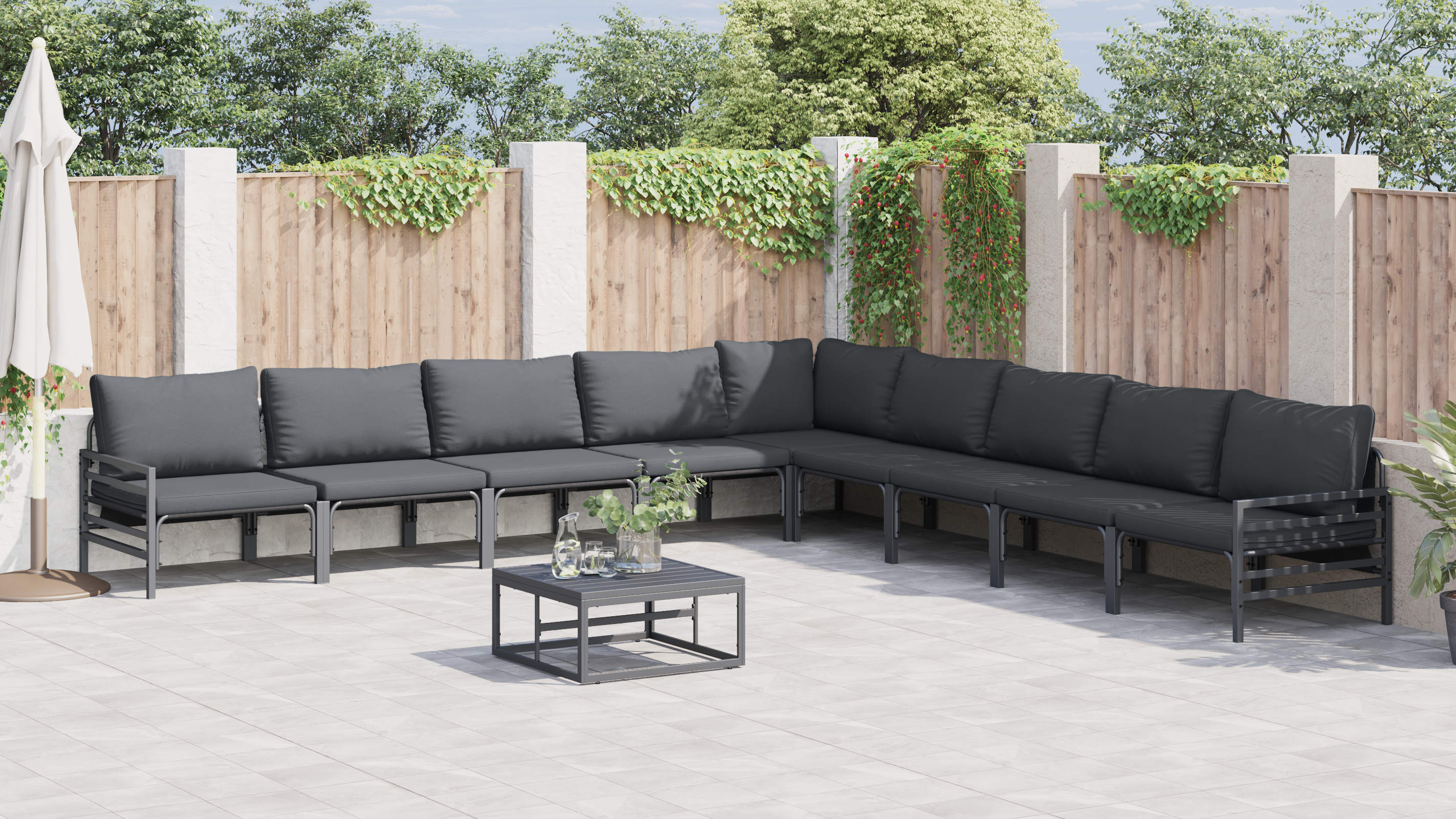 Hagesofa Set 9 pcs Antrasitt Stål